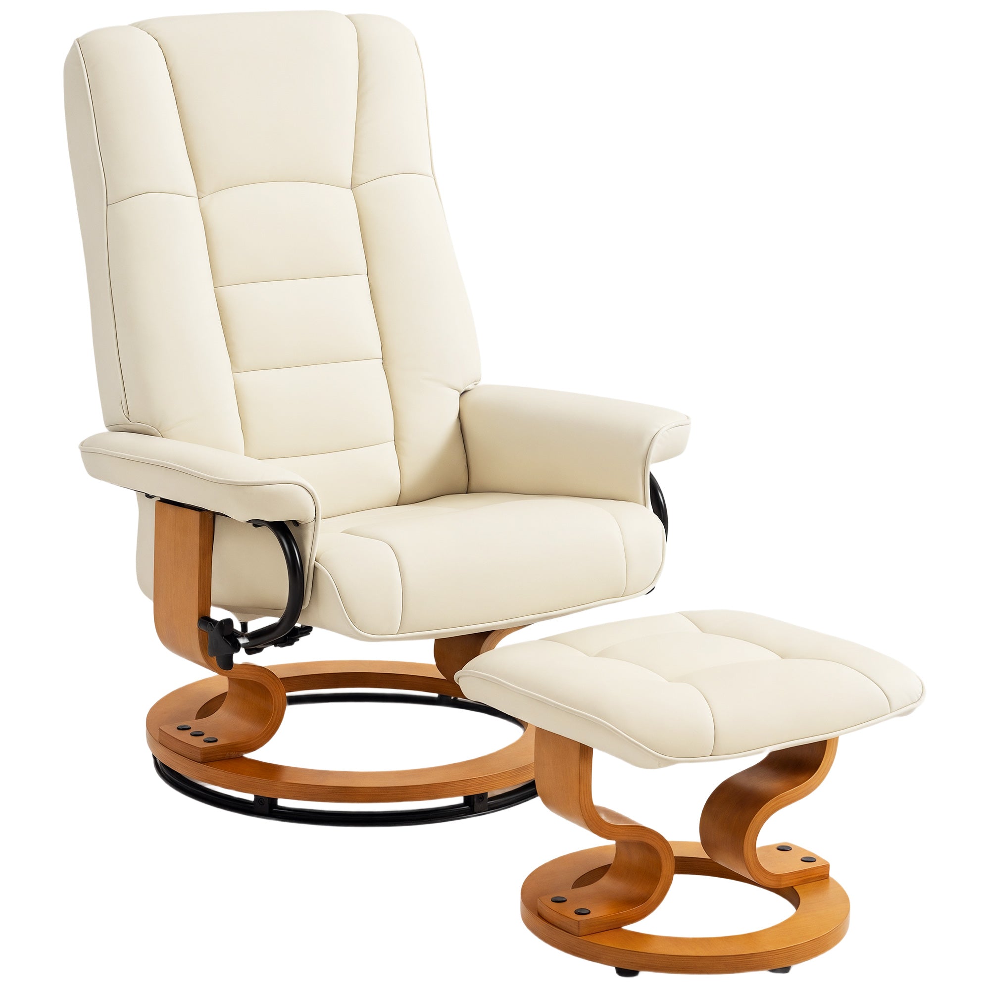 Fauteuil de relaxation inclinable avec repose-pied fauteuil relax de salon pivotant, cadre en bois revêtement synthétique 76 x 85 x 104 cm crème