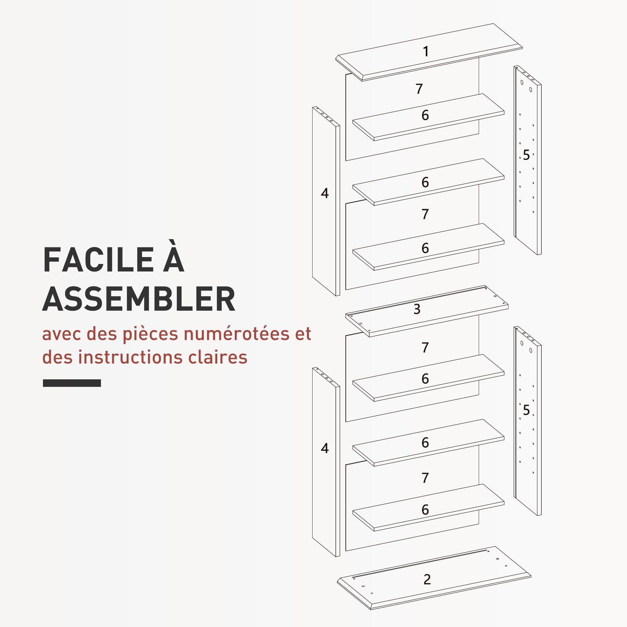 Rangements pour CD et DVD, meuble de rangement multimédia avec 8 compartiments et 6 étagères réglables, capacité max. 360 CD/185 DVD et Blu-ray, 58 x 24 x 126,5 cm, blanc