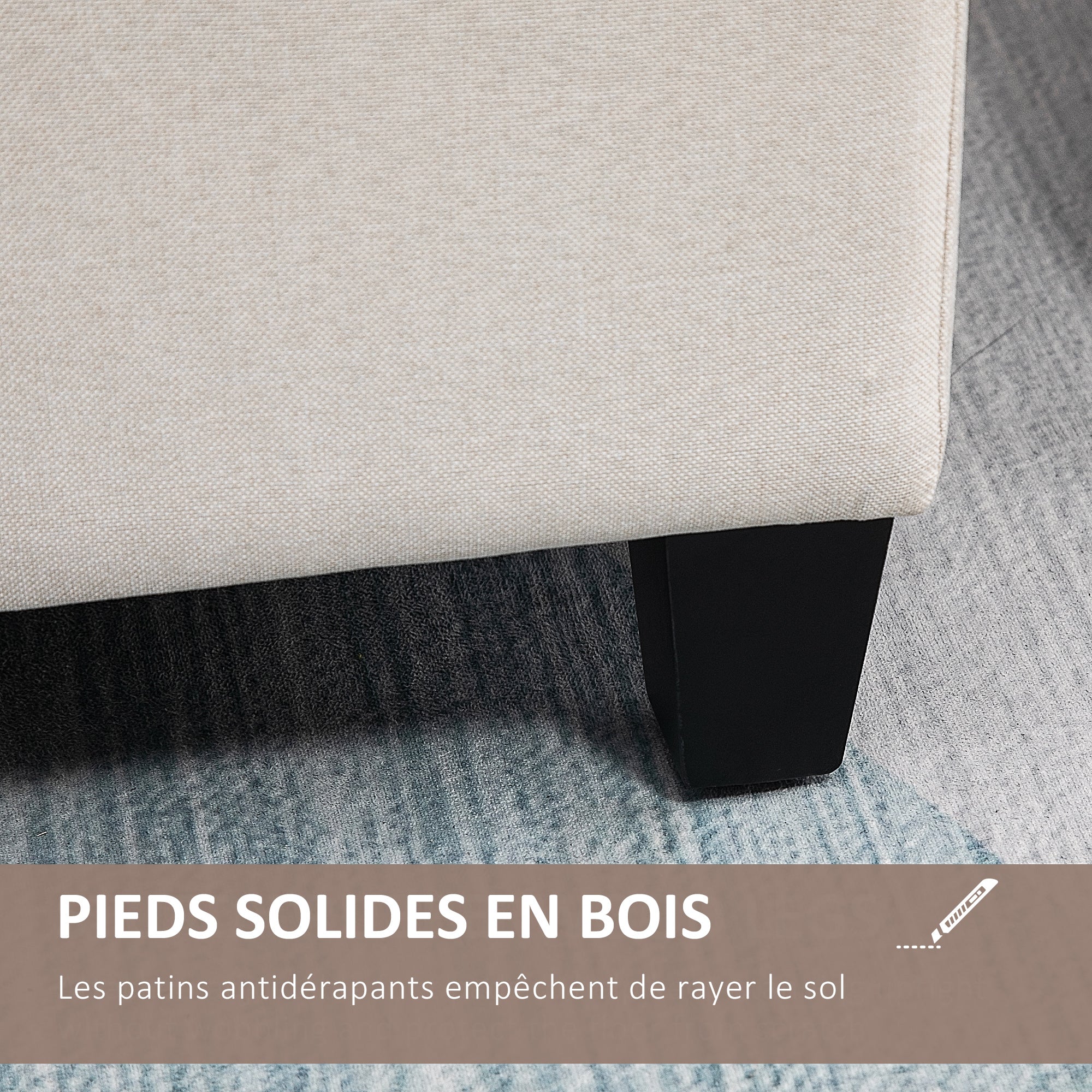 Banc de rangement pouf salon bout de lit capitonné coffre de rangement repose-pieds pour salon, chambre, entrée, 100 x 40 x 44 cm, blanc