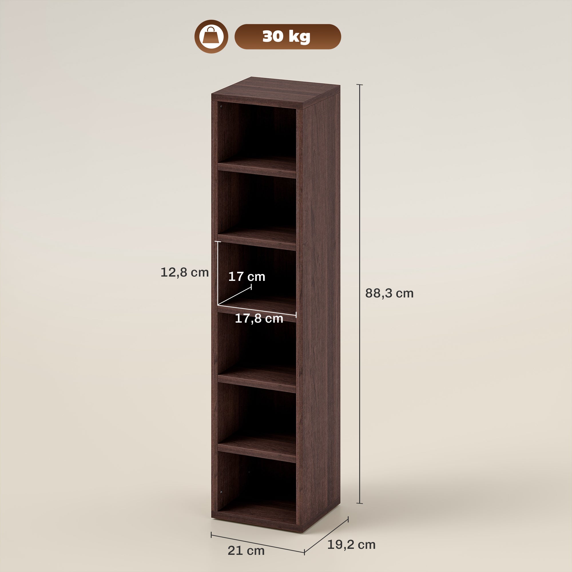 Lot de 2 étagères colonnes armoire de rangement CD-DVD 6 + 6 compartiments 21 x 19,2 x 88,3 cm capacité max. 160 CD effet bois marron