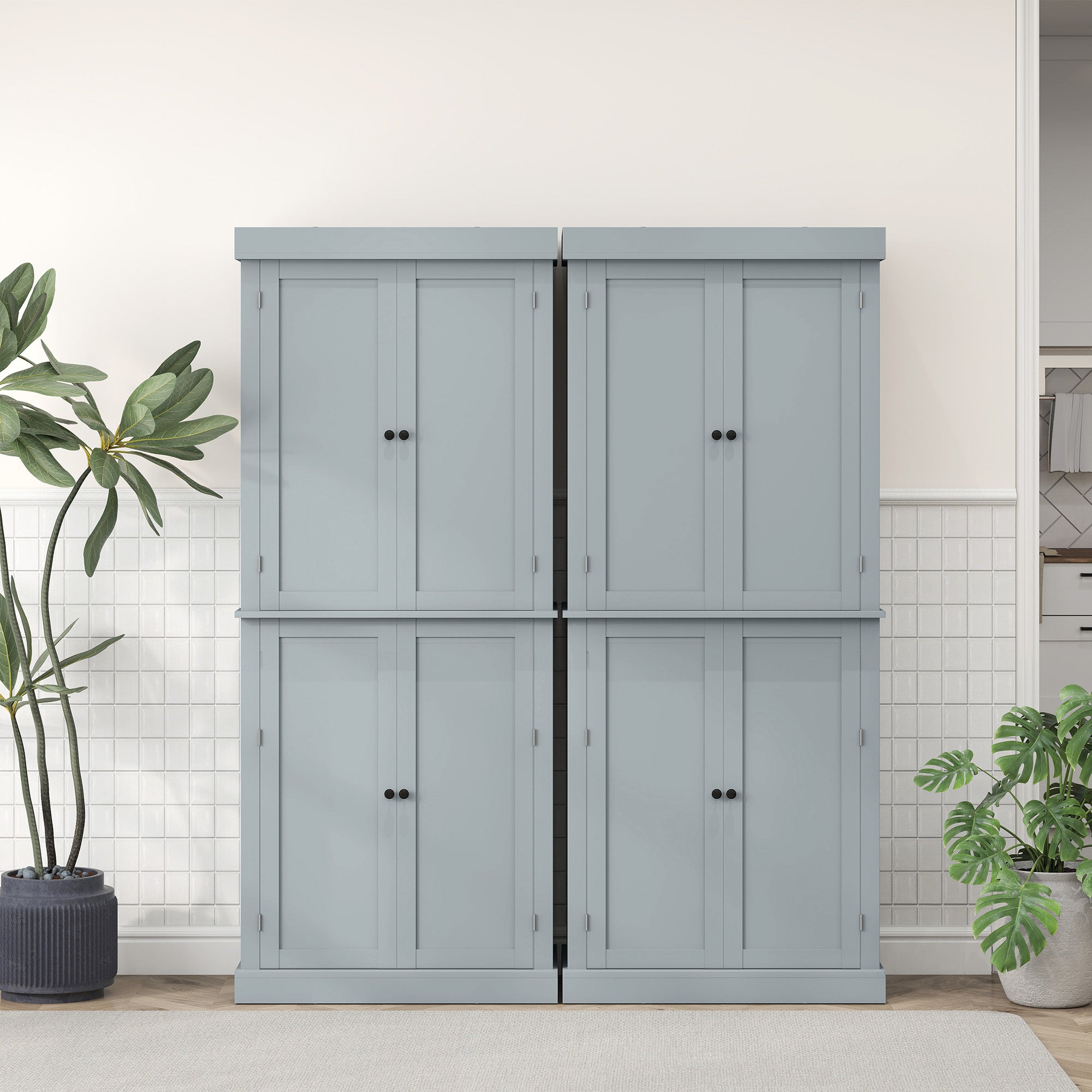 Armoire de cuisine buffet cuisine vaisselier meuble de rangement style moderne avec placards, étagères réglables, pour salle à manger, salon, 76 x 40,5 x 184 cm, gris