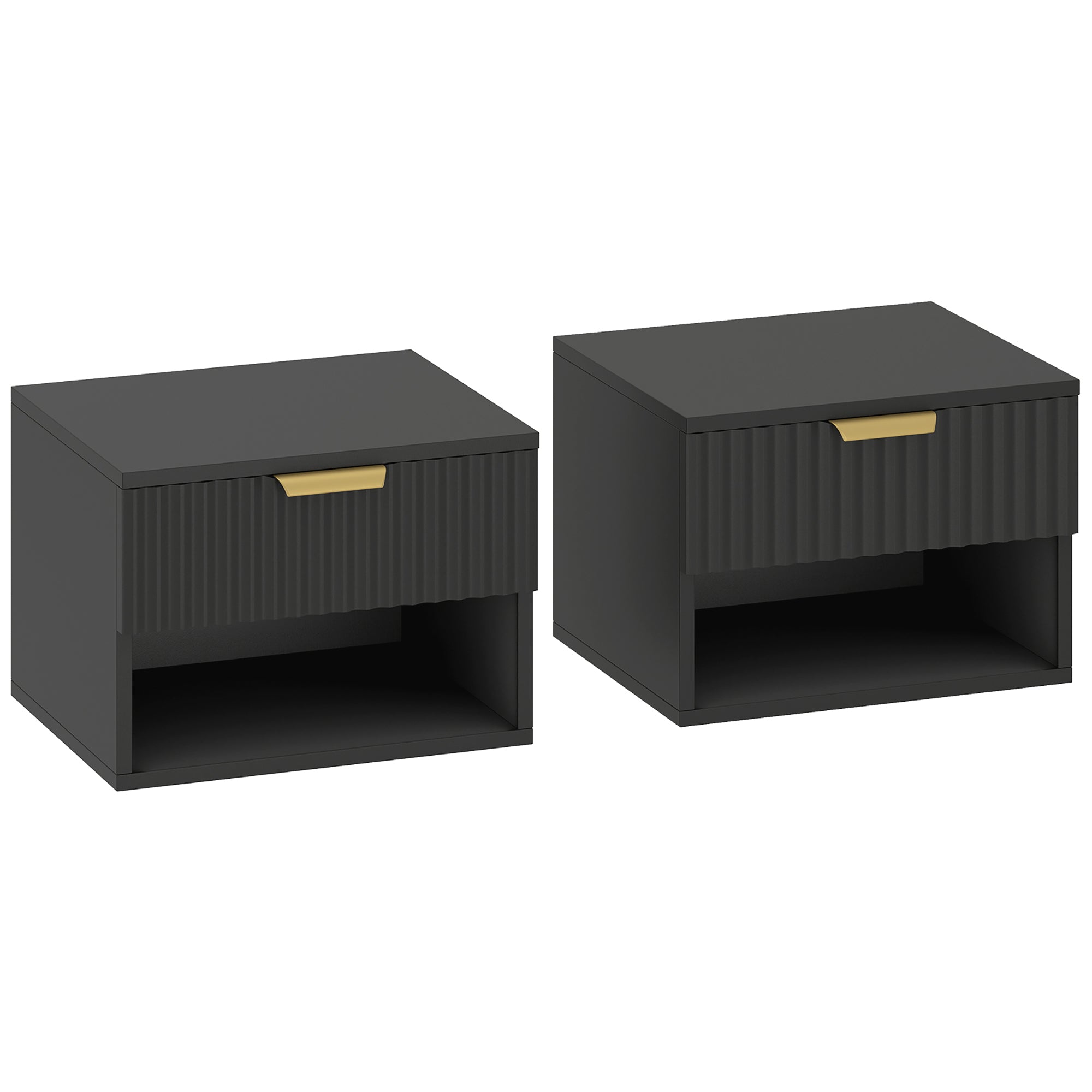 Lot de 2 tables de chevet suspendues, tables de nuit murales avec tiroir à fermeture douce et niche de rangement, moderne pour chambre, salon, 40 x 34 x 29 cm, noir