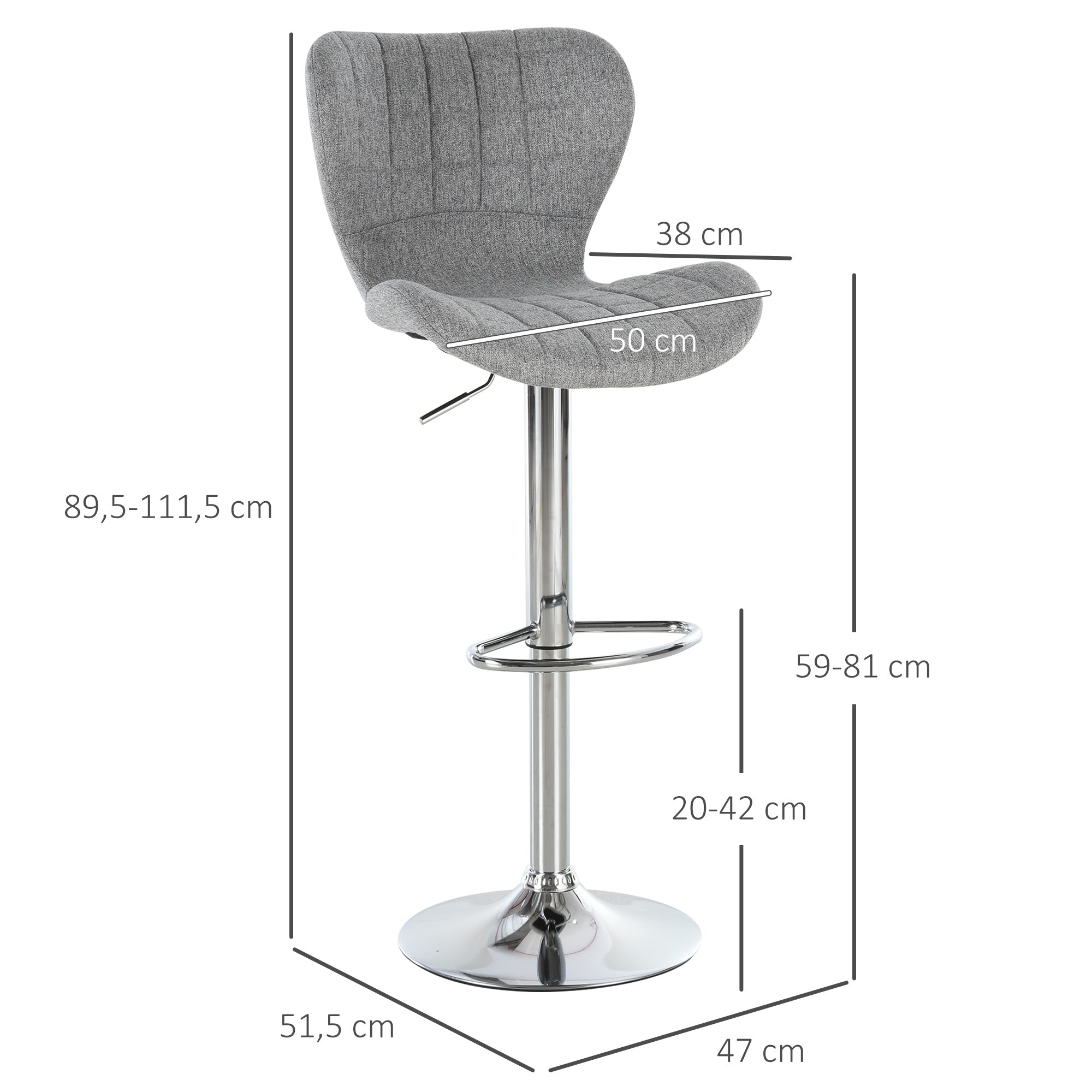 Lot de 2 Tabourets de Bar Design Contemporain Hauteur d'assise réglable 59-81 cm pivotant 360° Lin Gris