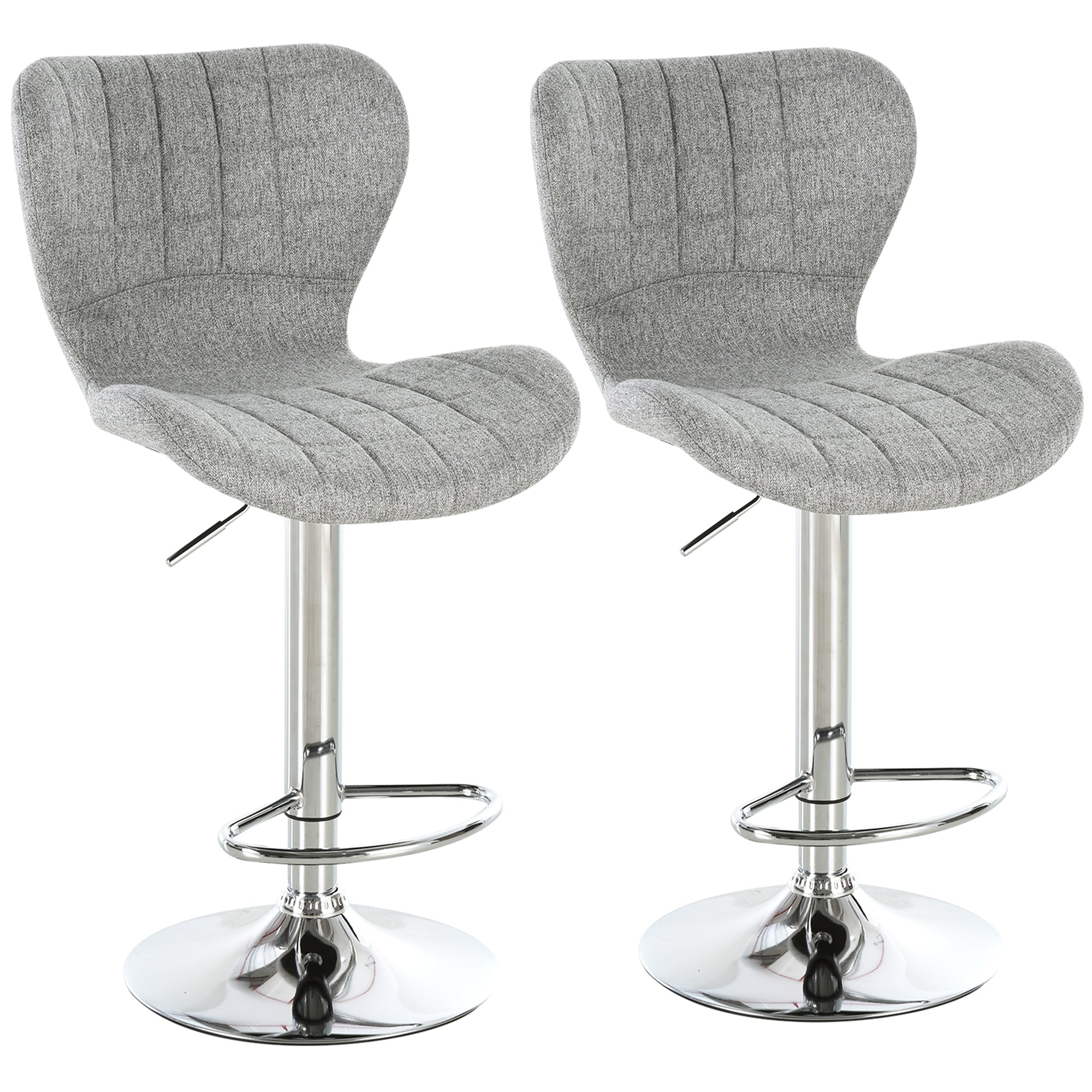 Lot de 2 Tabourets de Bar Design Contemporain Hauteur d'assise réglable 59-81 cm pivotant 360° Lin Gris