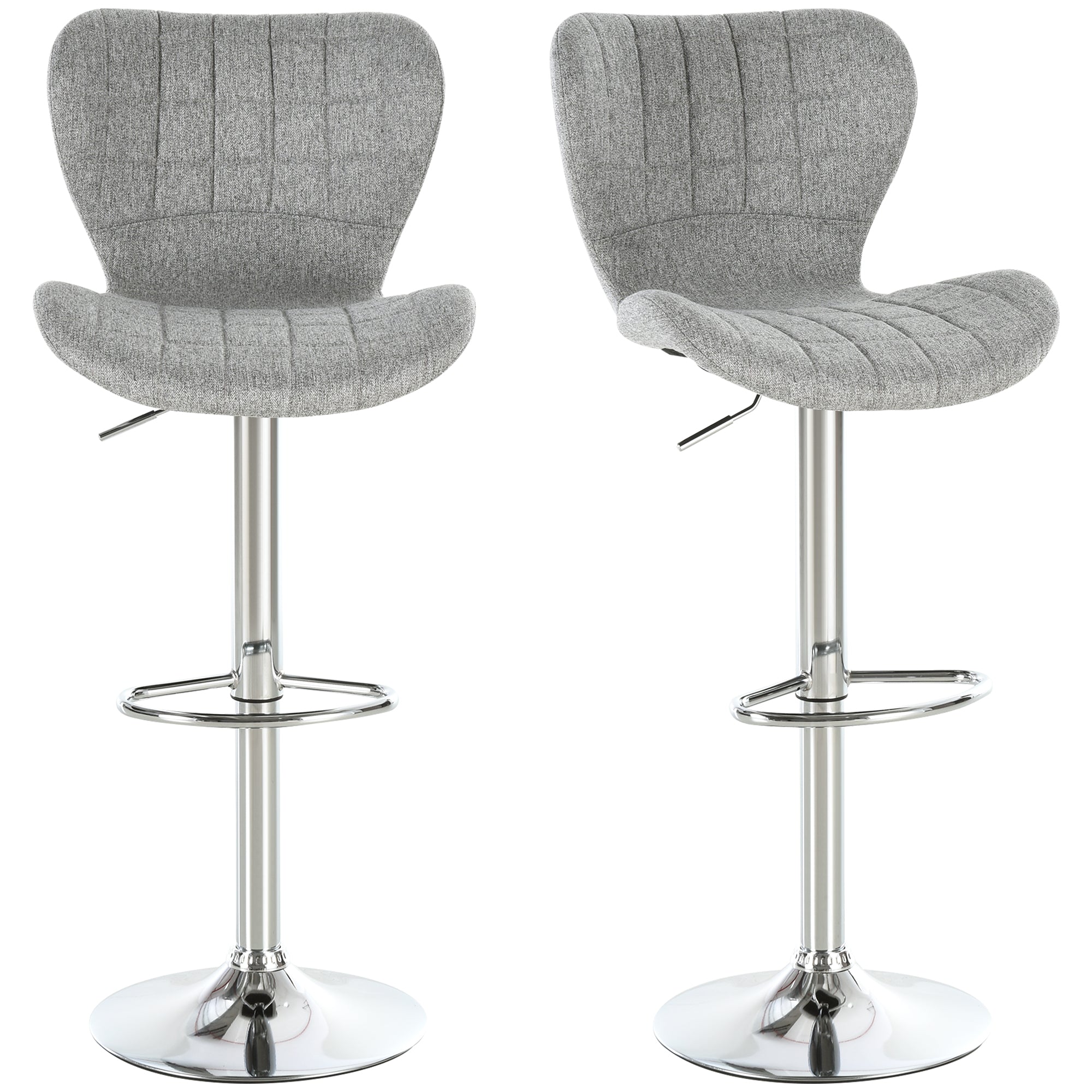 Lot de 2 Tabourets de Bar Design Contemporain Hauteur d'assise réglable 59-81 cm pivotant 360° Lin Gris