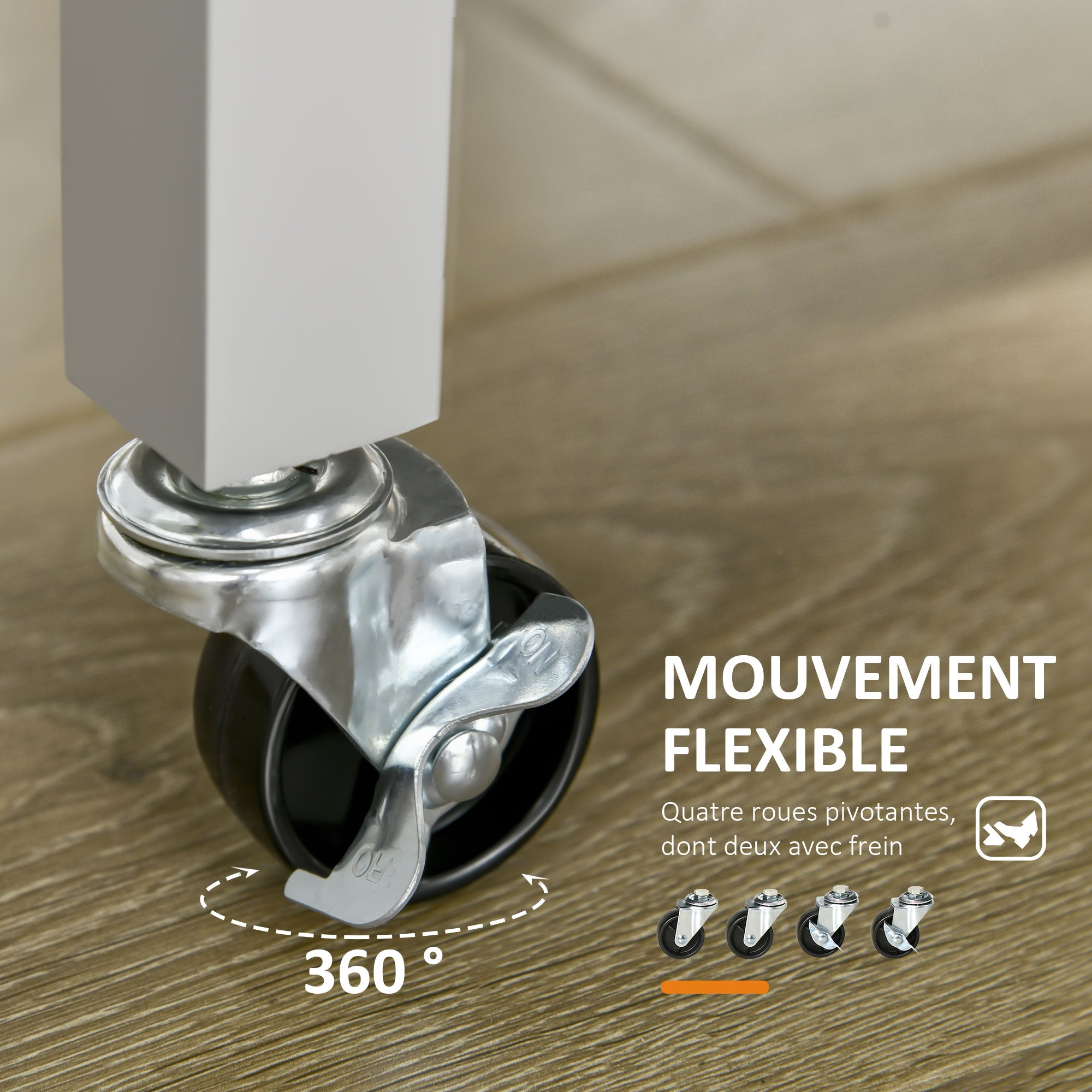 Desserte de service chariot de cuisine à roulettes avec plan de travail en bois hévéa - 2 étagères, 1 tiroir et 1 porte-torchon