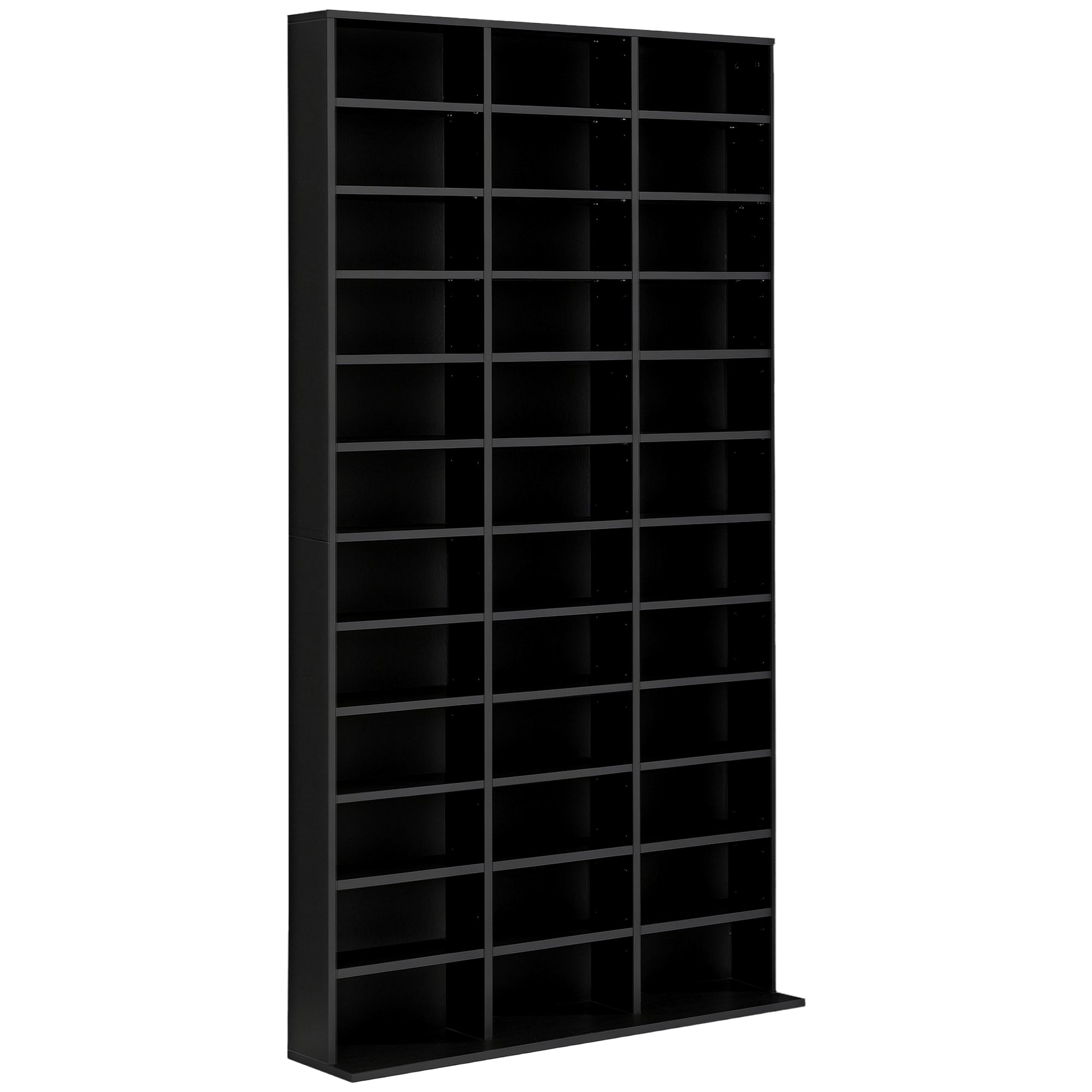 Rangements pour CD et DVD, étagère rangement, capacité max. 1116 CD/528 DVD, 36 compartiments et étagères réglables, pour bureau, salon, chambre, 102 x 23,5 x 195 cm, noir
