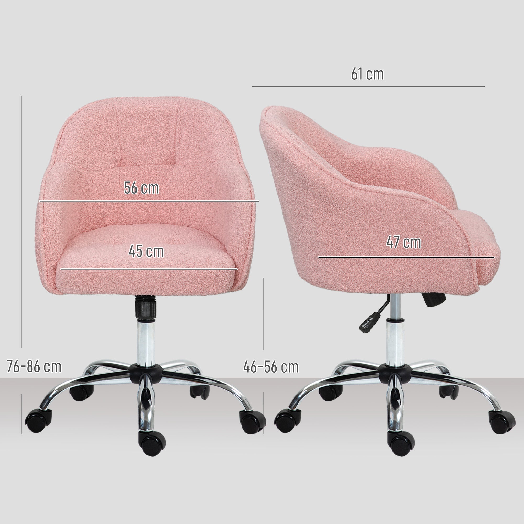 Chaise de bureau, fauteuil de bureau ergonomique en peluche Teddy, hauteur réglable, assise et dossier rembourrés, pivotant 360°, design moderne, pour bureau, chambre, rose