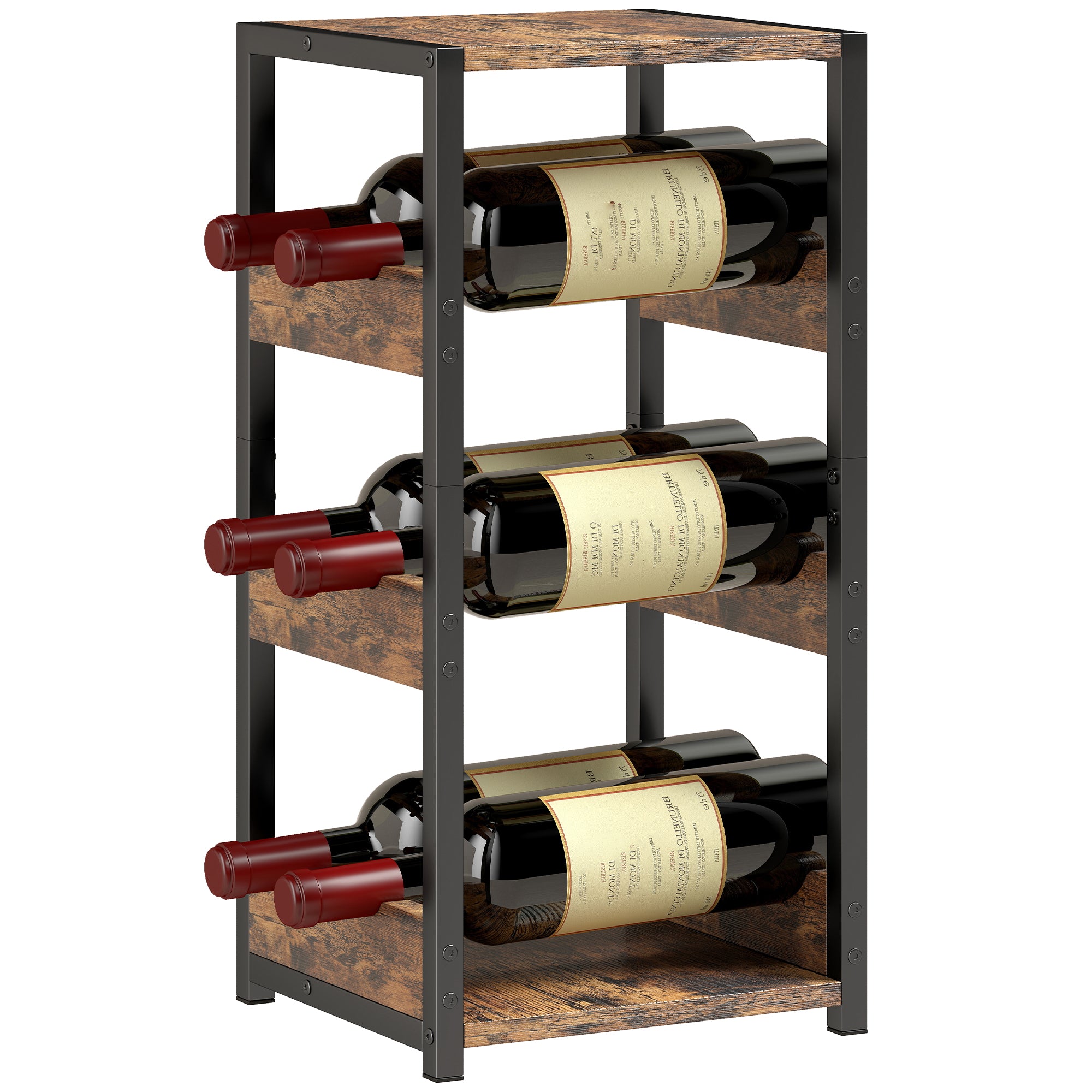Casier à bouteilles pour 6 bouteilles, casier à vin avec plateau supérieur et étagères ondulées, style industriel, étagère à vin pour cuisine, salon, 22 x 24 x 49,2 cm, brun rustique