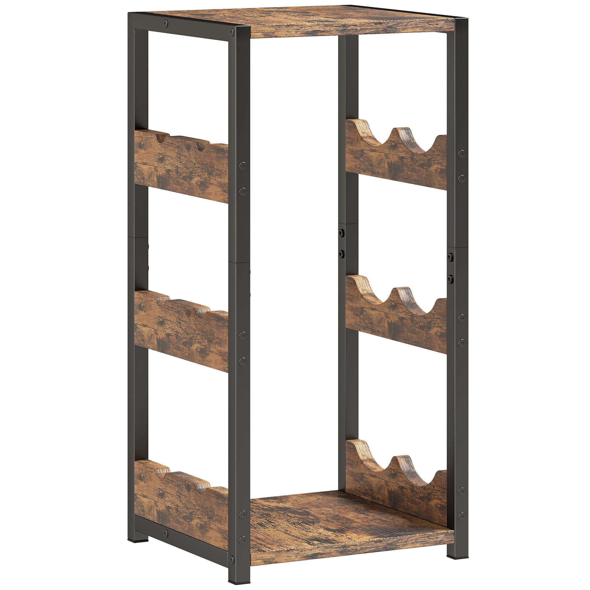 Casier à bouteilles pour 6 bouteilles, casier à vin avec plateau supérieur et étagères ondulées, style industriel, étagère à vin pour cuisine, salon, 22 x 24 x 49,2 cm, brun rustique