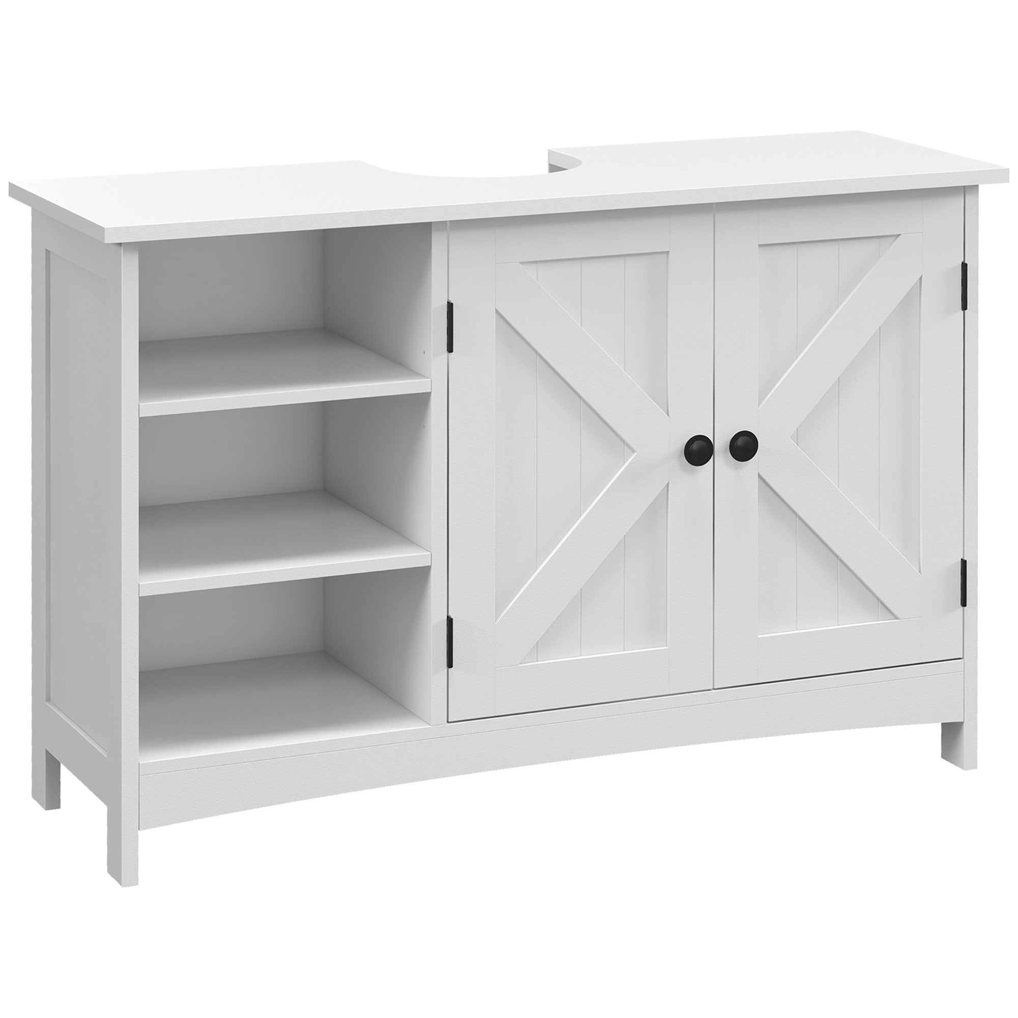 Meuble sous lavabo, meuble de salle de bain, étagères réglables, placard 2 portes, meuble sous évier, style classique, 90 x 30 x 60 cm, blanc