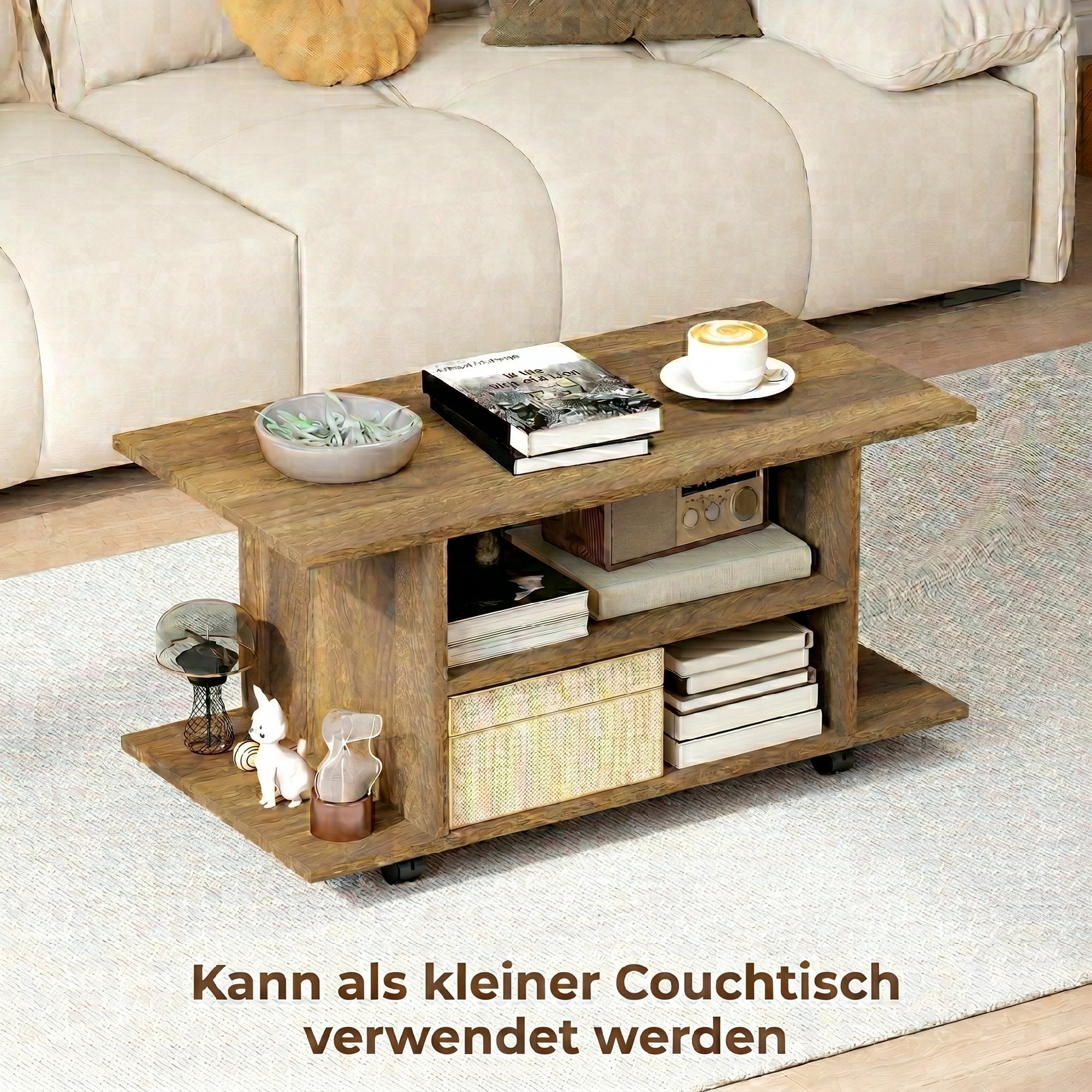 Meuble TV avec roulettes 80 cm, meuble télé pour téléviseur jusqu'à 42 pouces avec étagères ouvertes, style moderne, banc TV pour salon, chambre, noir