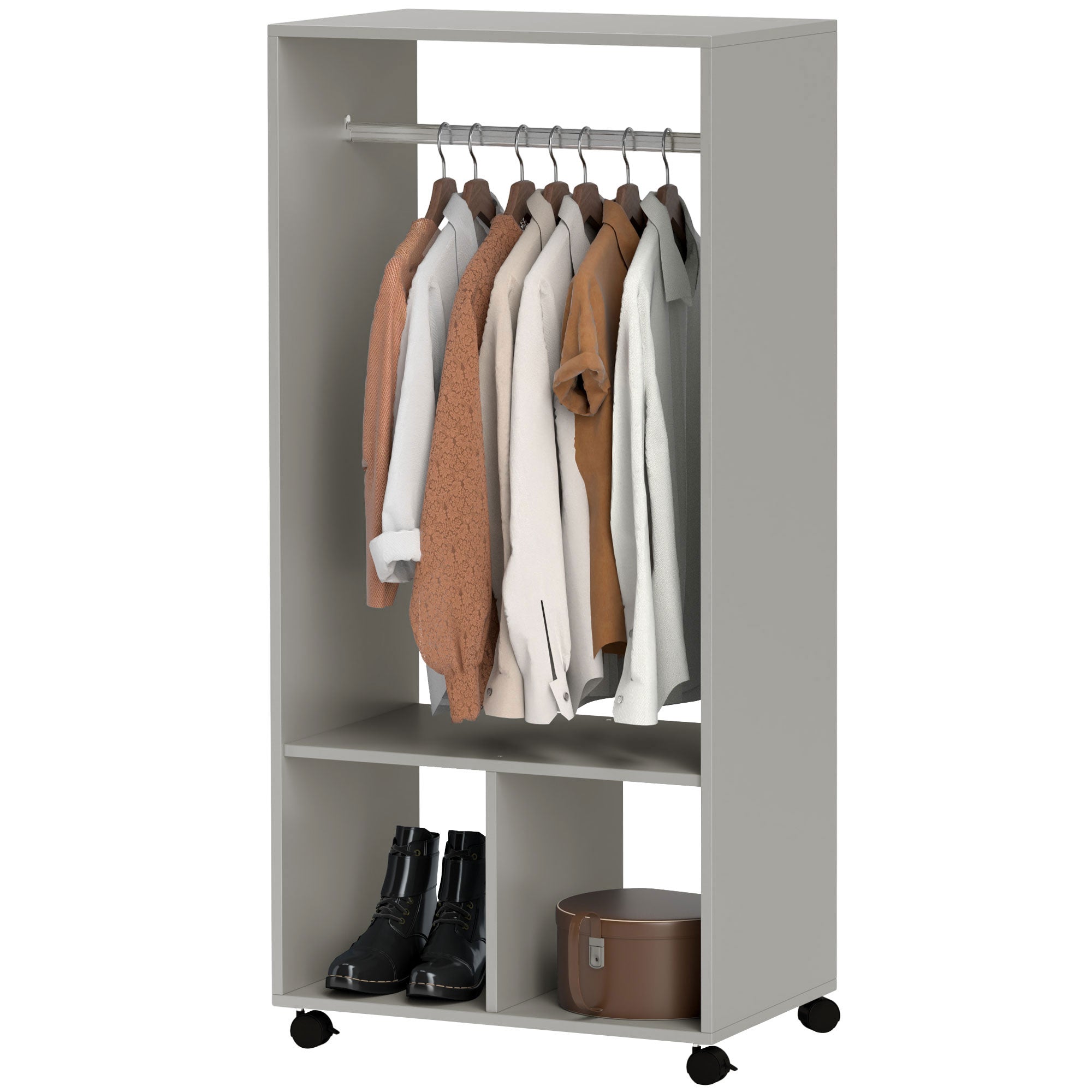 Armoire penderie étagère 2 niches 4 roulettes pivotantes dim. 60L x 40l x 128H cm Coloris gris