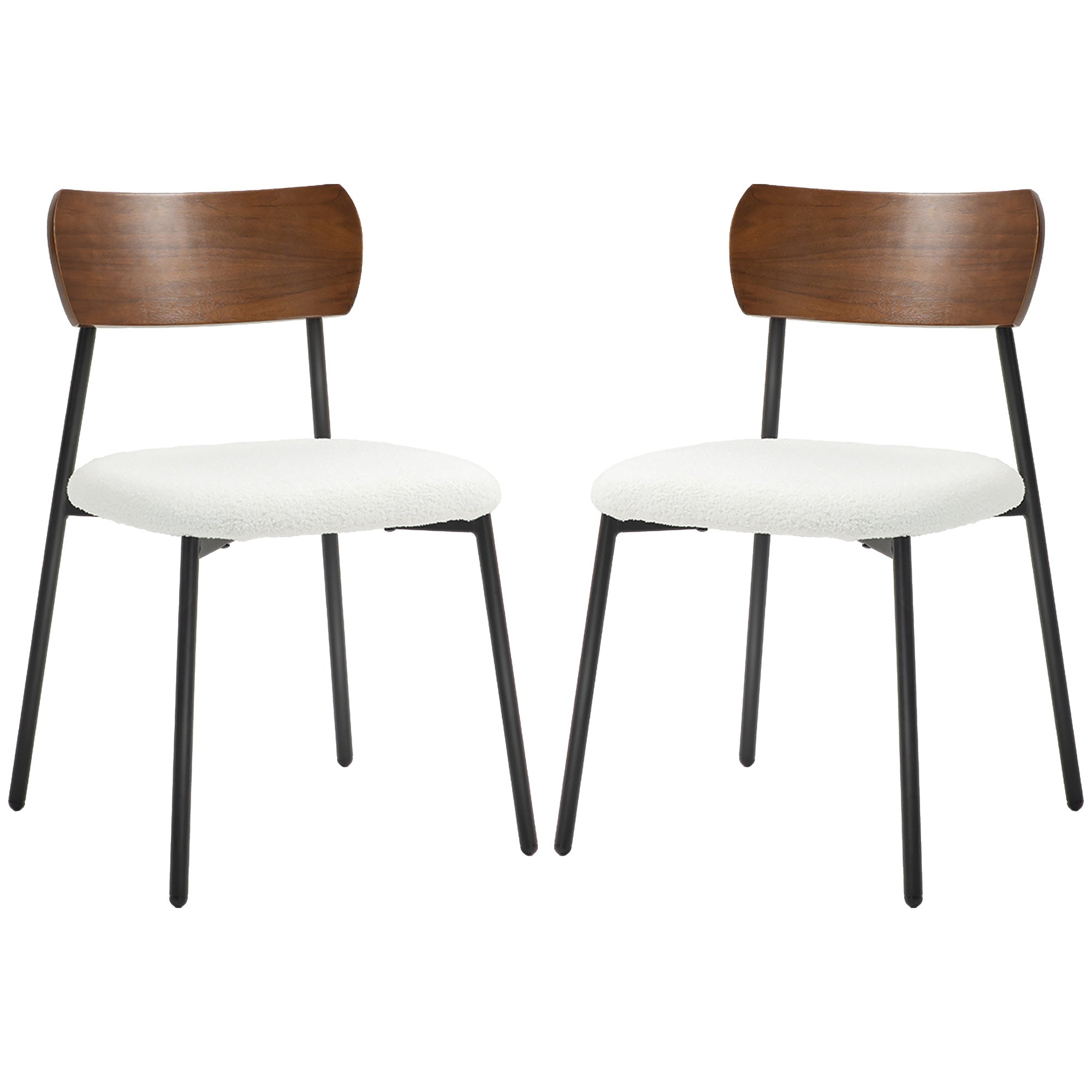 Lot de 2 chaises salle à manger chaise de cuisine vintage chaise de salon rembourrée avec assise effet bouclette, dossier courbé effet bois pour salon, salle à manger, chambre, crème et marron