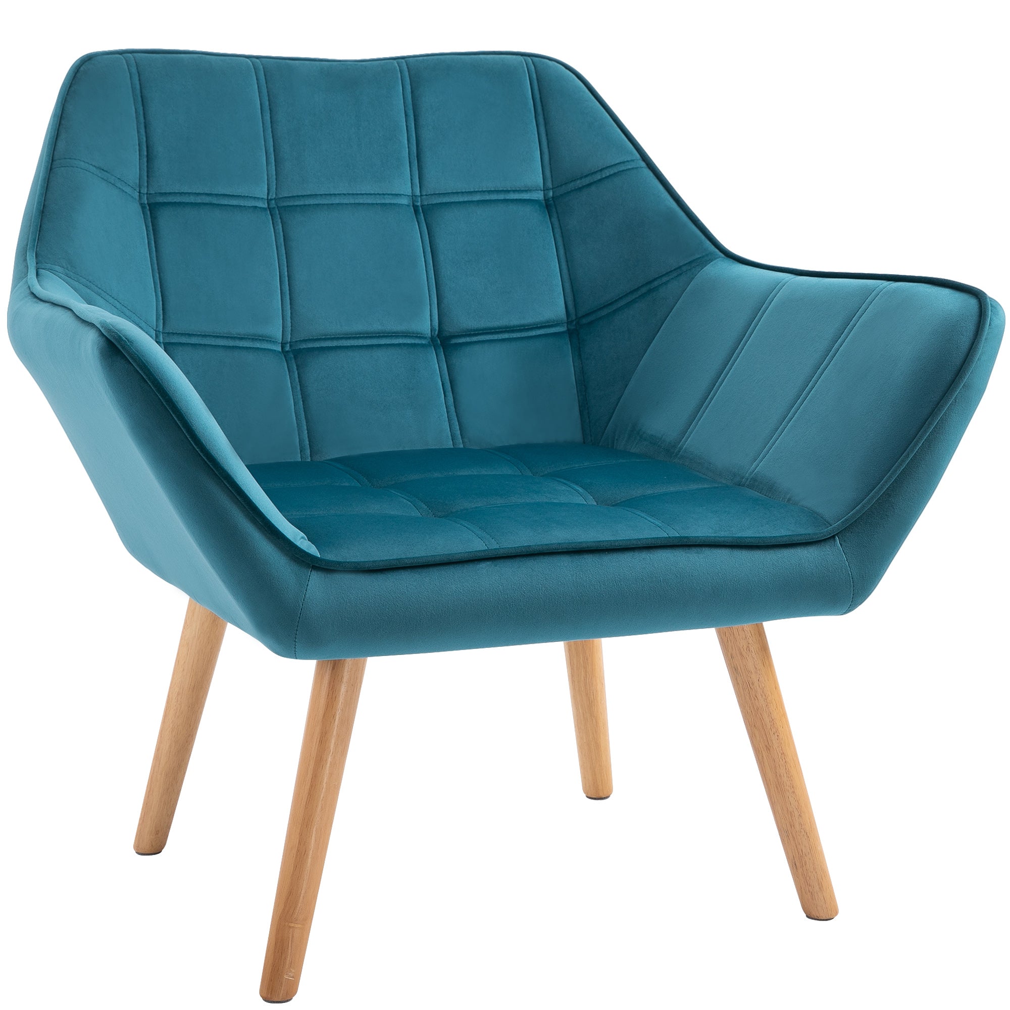 Fauteuil salon chaise coiffeuse fauteuil scandinave avec dossier haut et accoudoir rembourré - avec pied en bois, revêtement en effet velours, 67 x 61,5 x 71 cm, bleu