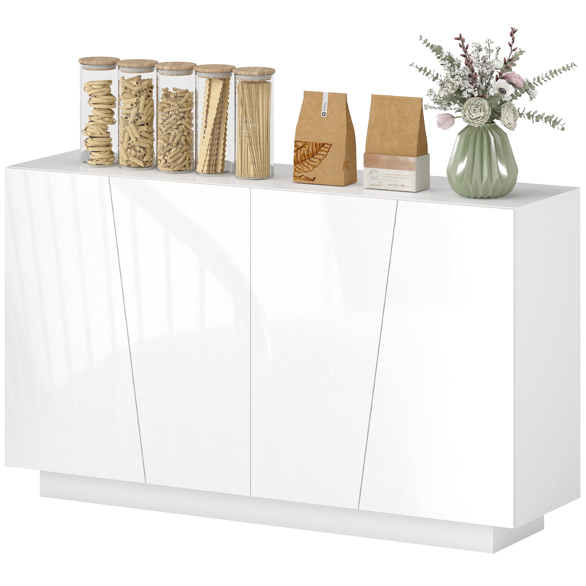 Buffet à haute brillance, meuble de rangement avec placard double porte géométrique et étagère réglable, style moderne, buffet salle à manger, cuisine et salon, 70 x 40 x 88 cm, blanc