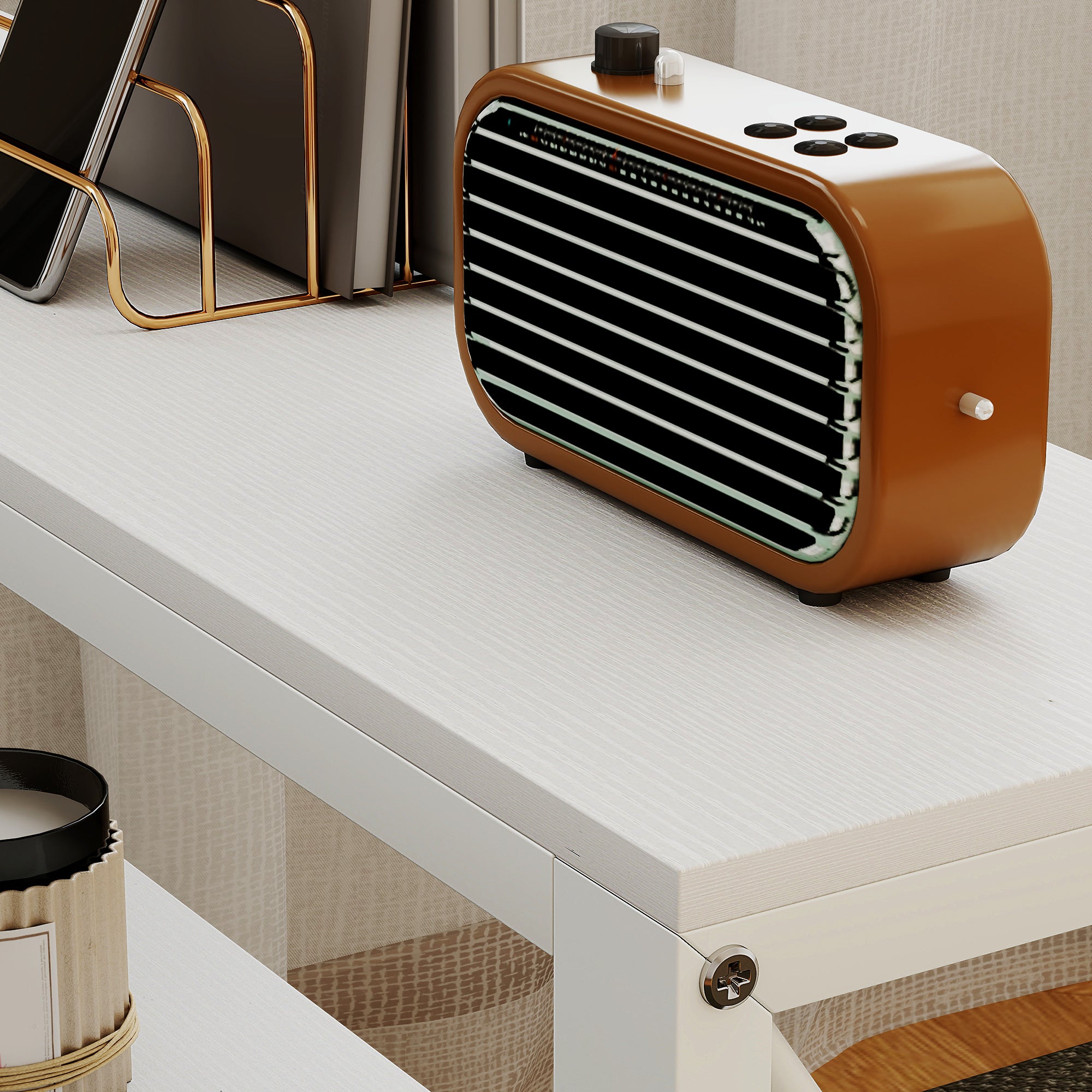 Bureau d'angle modulable réversible, bureau avec rangement style moderne avec étagère de rangement, cadre en métal, table d'ordinateur pour petits espaces, salon, 135 x 110 x 75 cm, blanc