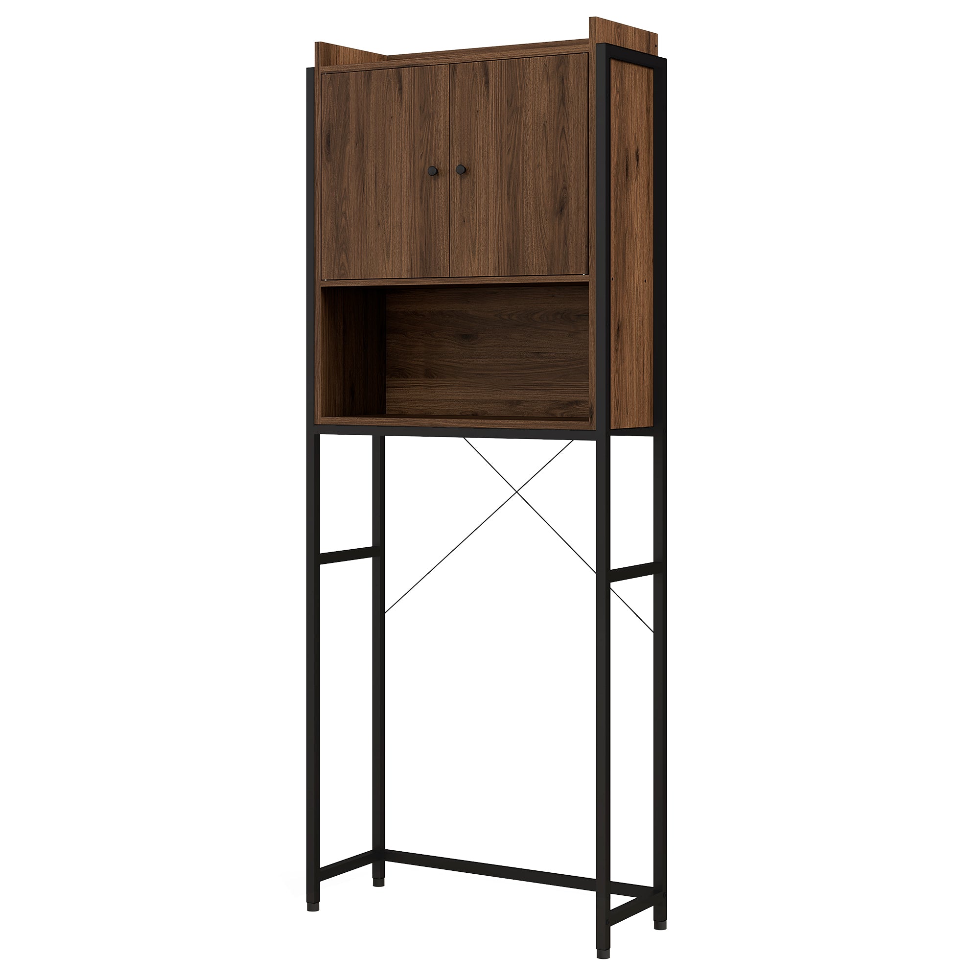 Meuble étagère dessus WC étagère de salle de bain placard 2 portes et niche - 68 x 25,5 x 172,5 cm marron noir