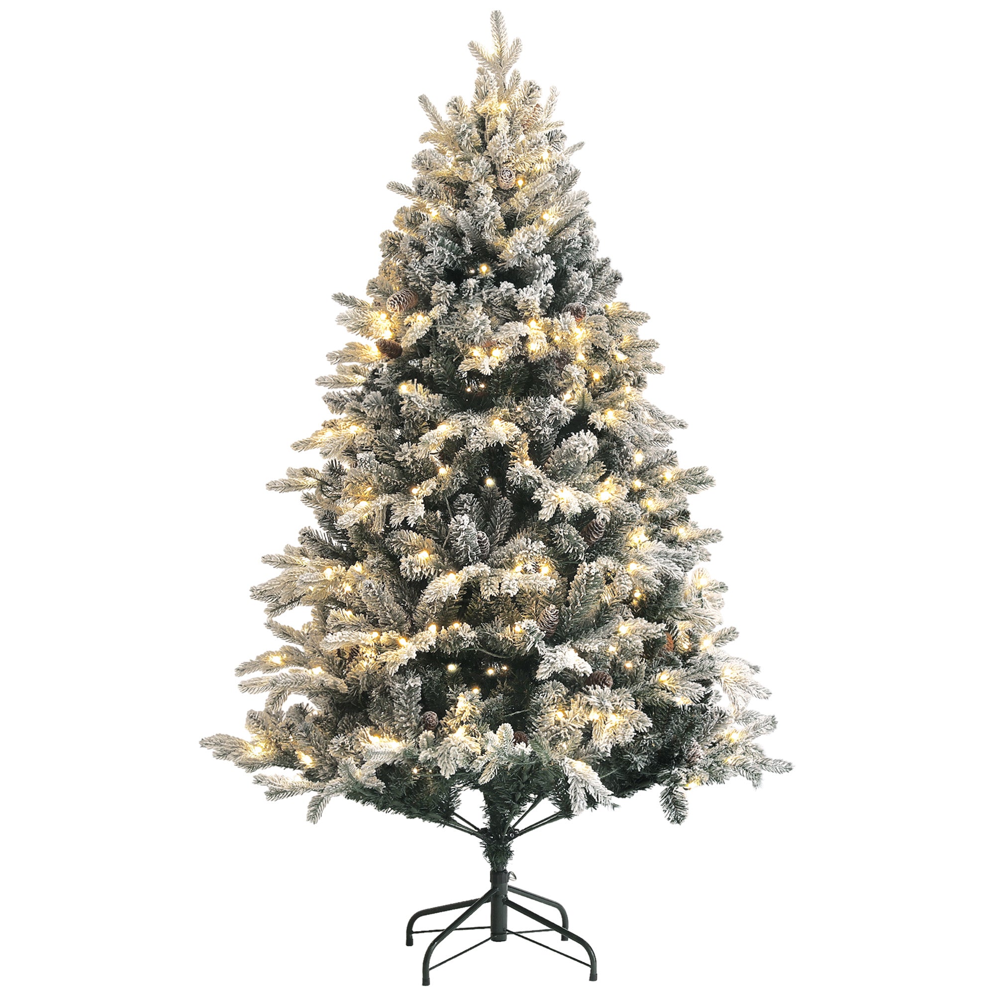 Sapin de Noël artificiel 180 cm arbre de Noël lumineux floqué enneigé avec support en acier pliable, 200 LEDs blanc chaud, 793 branches, décoration de Noël effet réaliste - vert