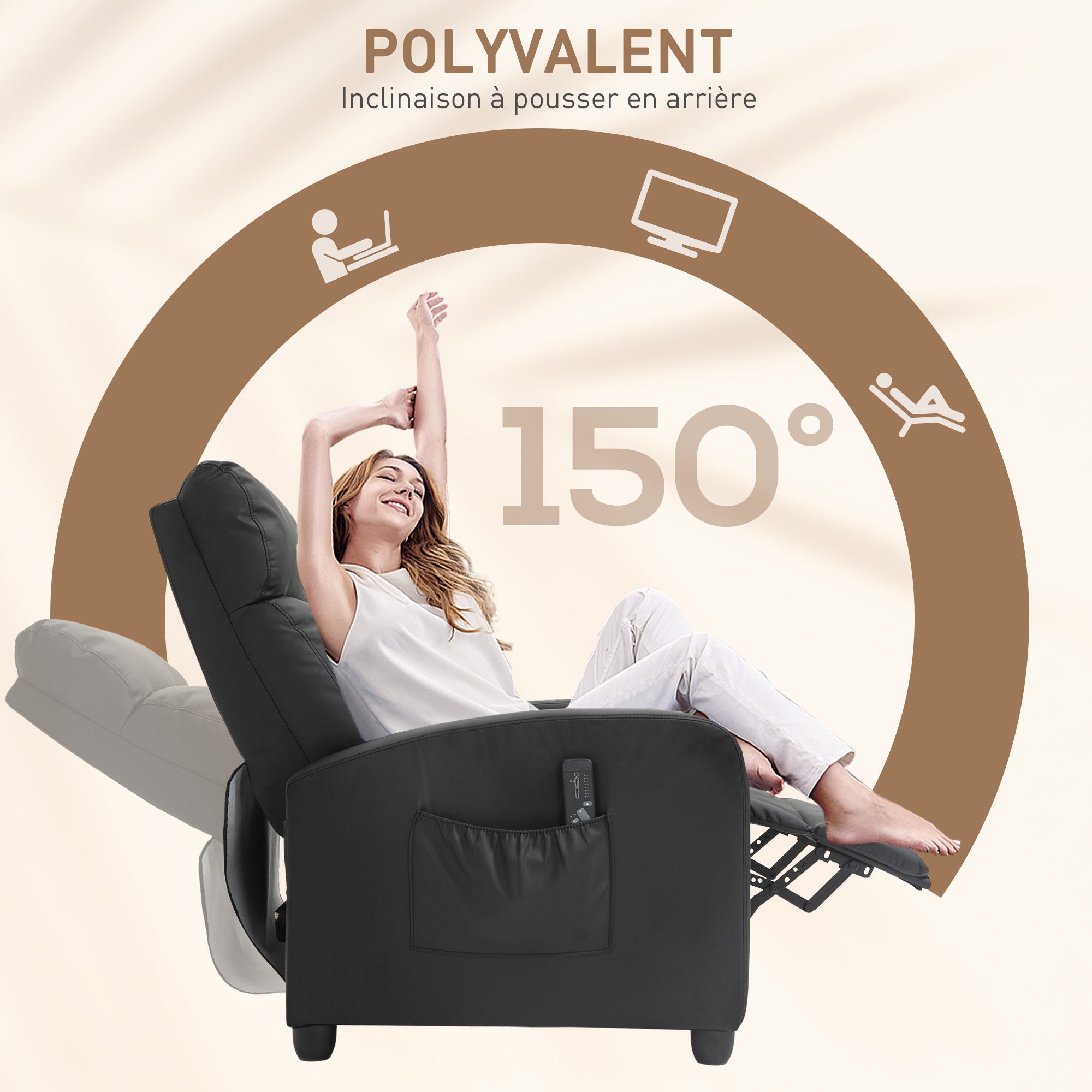 Fauteuil de Relaxation et Massage électrique avec Inclinaison Manuelle Dossier Repose-Pied réglable revêtement synthétique Noir
