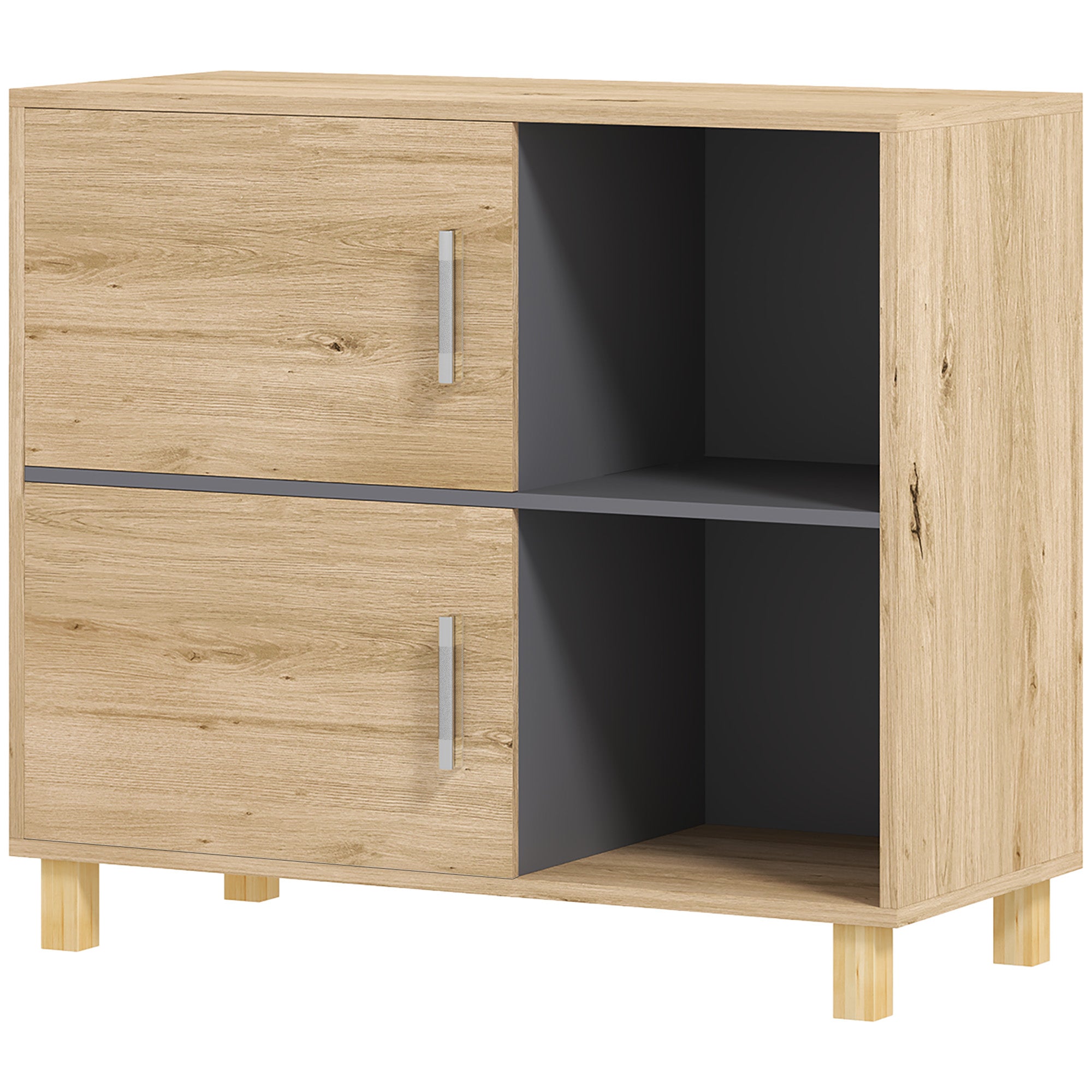 Meuble de salle de bain, meuble de rangement avec compartiments ouverts et placard, armoire salle de bain dim. 80l x 35P x 70H cm, bois naturel