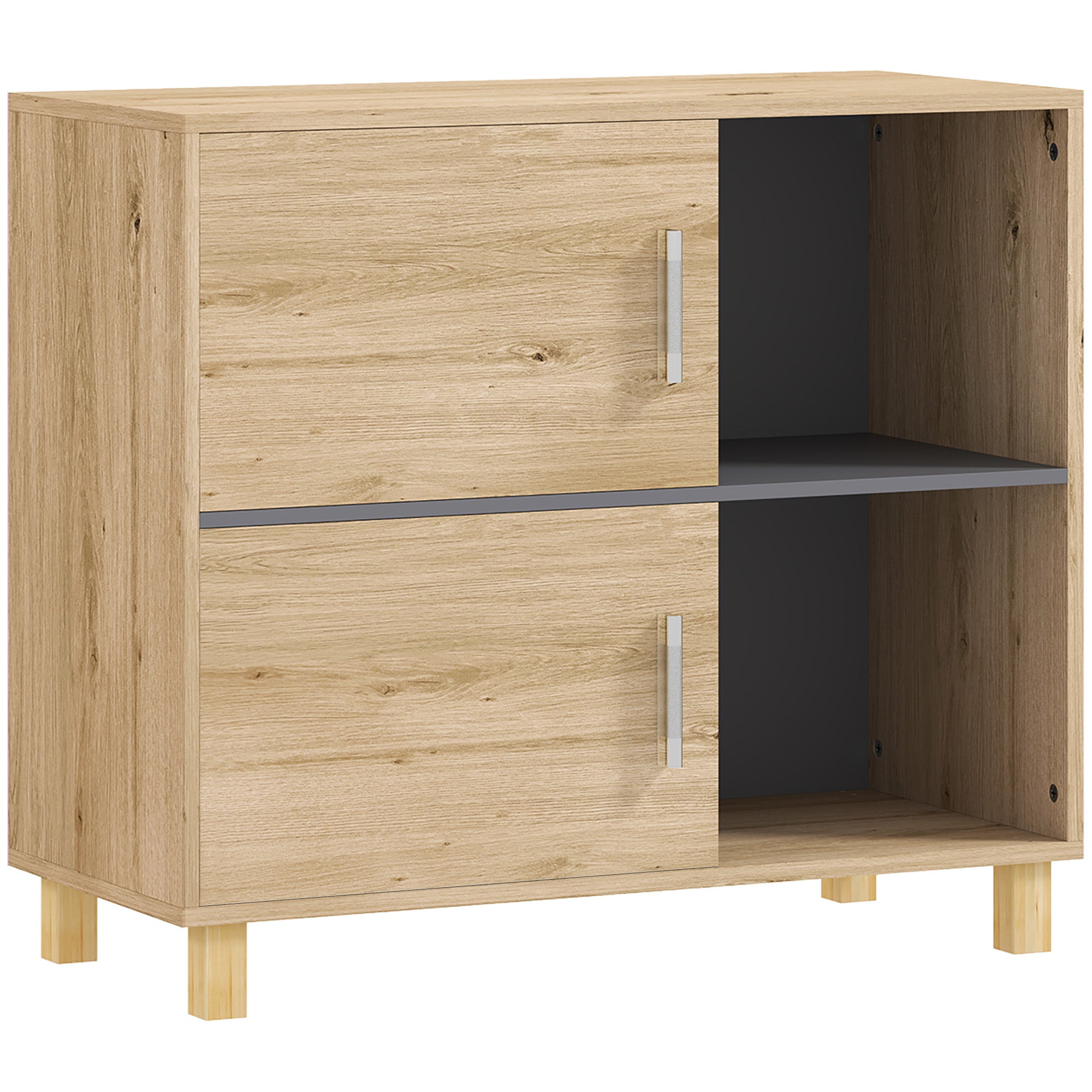 Meuble de salle de bain, meuble de rangement avec compartiments ouverts et placard, armoire salle de bain dim. 80l x 35P x 70H cm, bois naturel