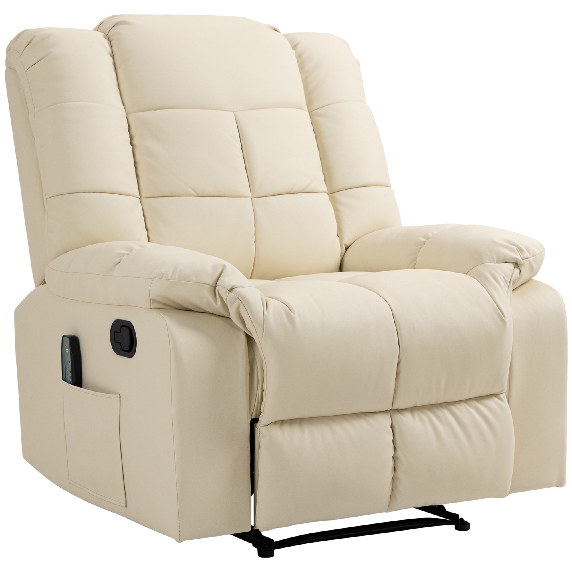 Fauteuil de massage fauteuil de relaxation massant avec dossier inclinable manuellement et repose-pied fauteuil TV revêtement synthétique télécommande incluse crème