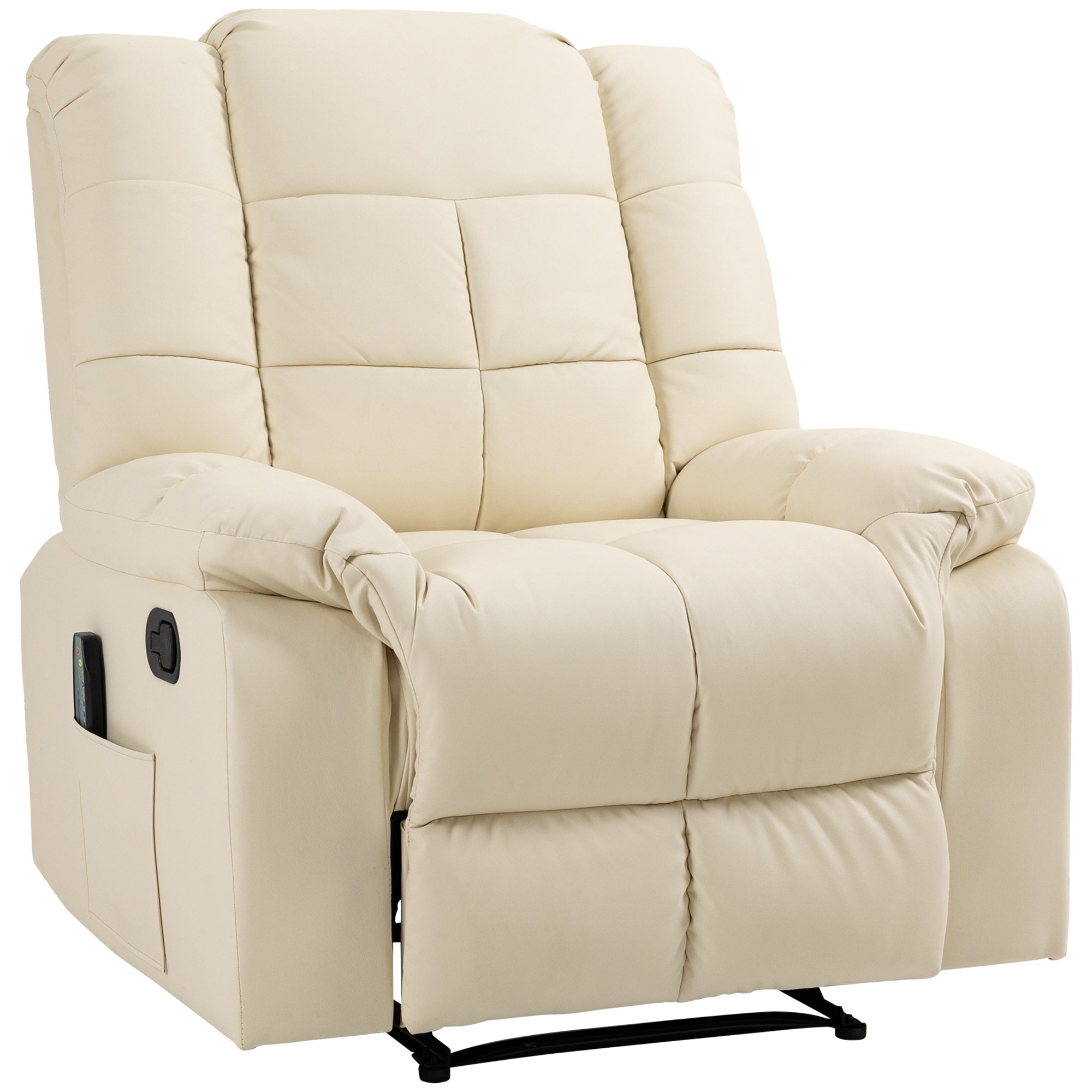 Fauteuil de massage fauteuil de relaxation massant avec dossier inclinable manuellement et repose-pied fauteuil TV revêtement synthétique télécommande incluse crème