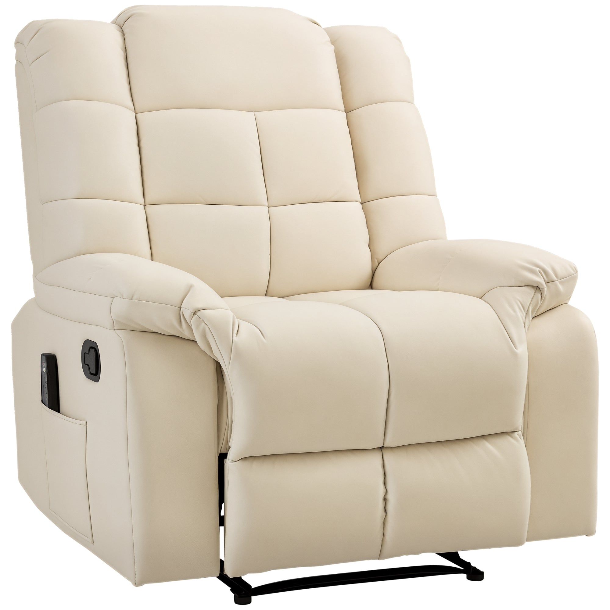 Fauteuil de massage fauteuil de relaxation massant avec dossier inclinable manuellement et repose-pied fauteuil TV revêtement synthétique télécommande incluse crème