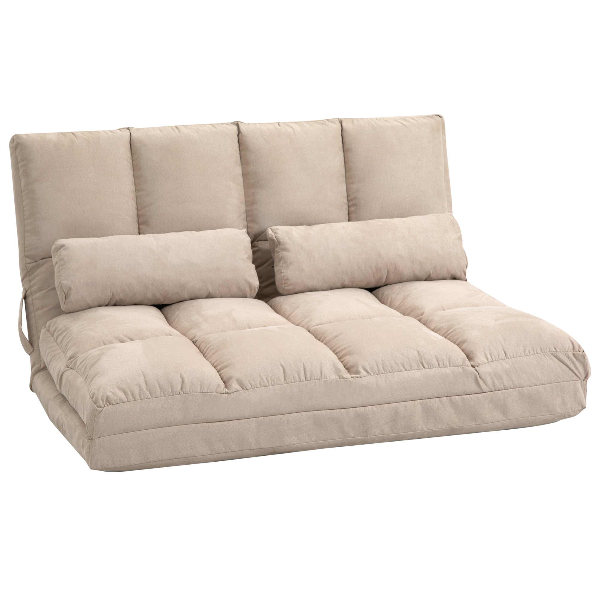 Chauffeuse matelas d'appoint pliant fauteuil convertible inclinaison dossier réglable 2 coussins inclus en polyester aspect suédé, pour salon, chambre et bureau, beige
