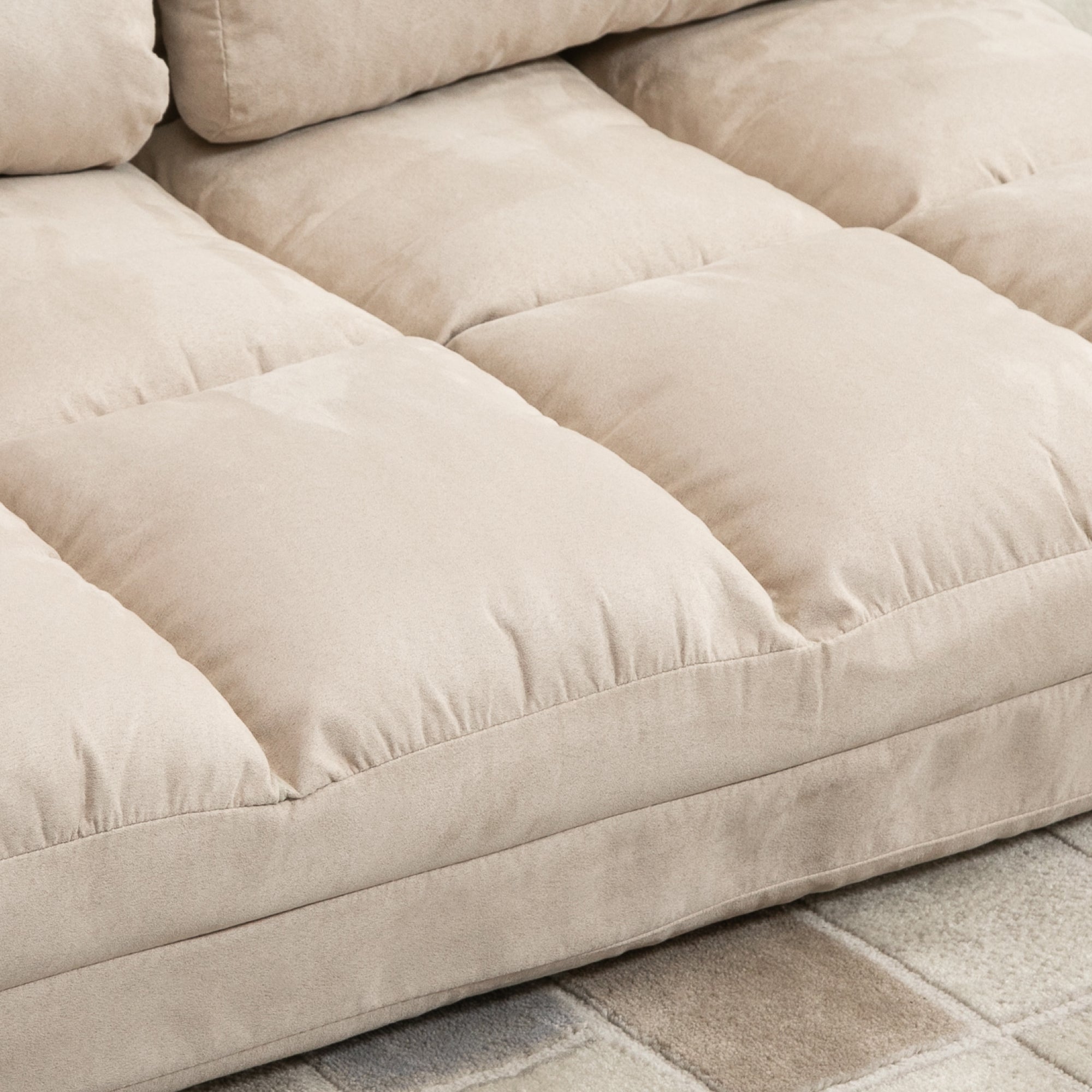 Chauffeuse matelas d'appoint pliant fauteuil convertible inclinaison dossier réglable 2 coussins inclus en polyester aspect suédé, pour salon, chambre et bureau, beige