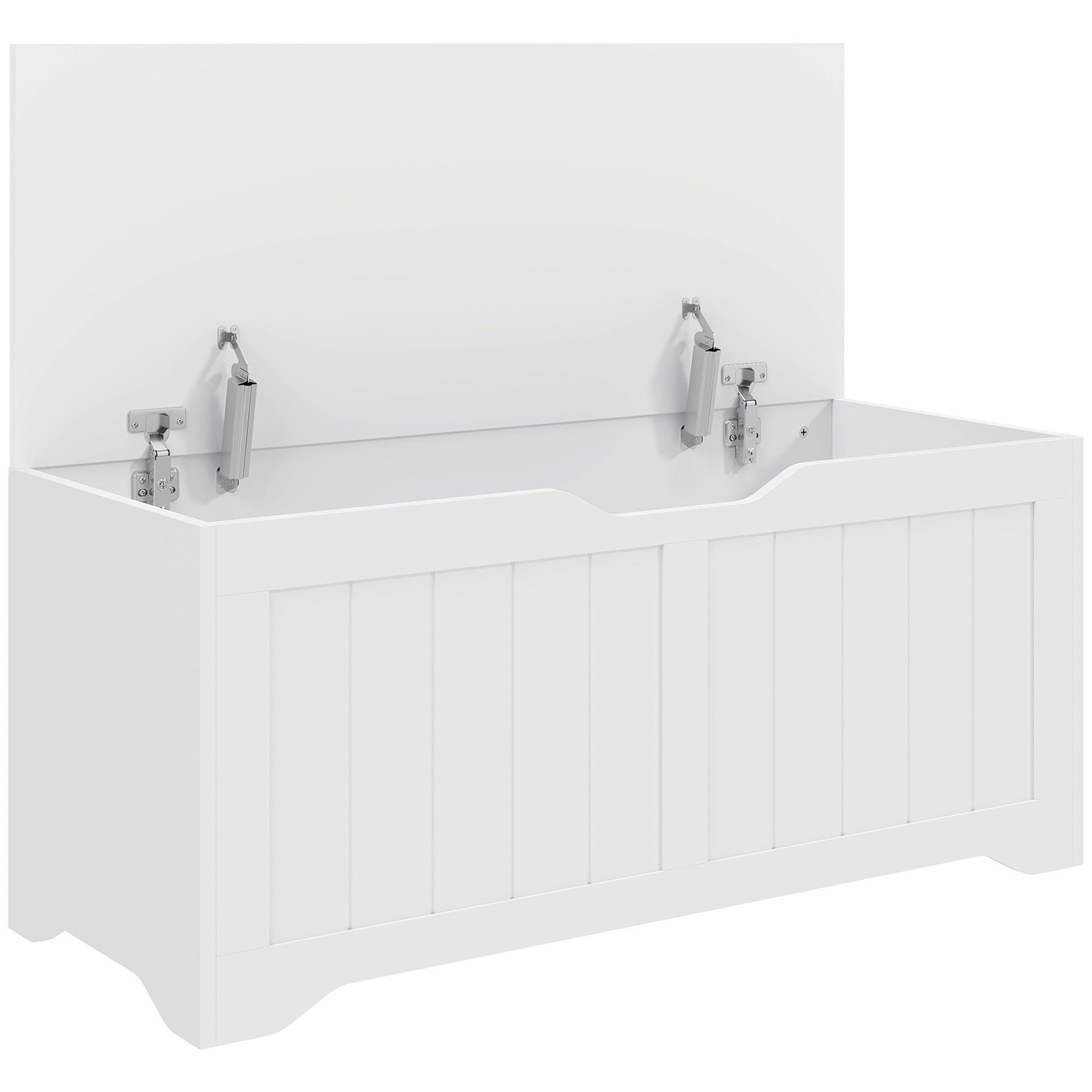 Coffre de Rangement 136 L, Banc Coffre avec 2 Charnières de Sécurité et Design Sans Poignée, Style Moderne, Banc d'Entrée ou Salon, 100 x 40 x 45 cm, Blanc