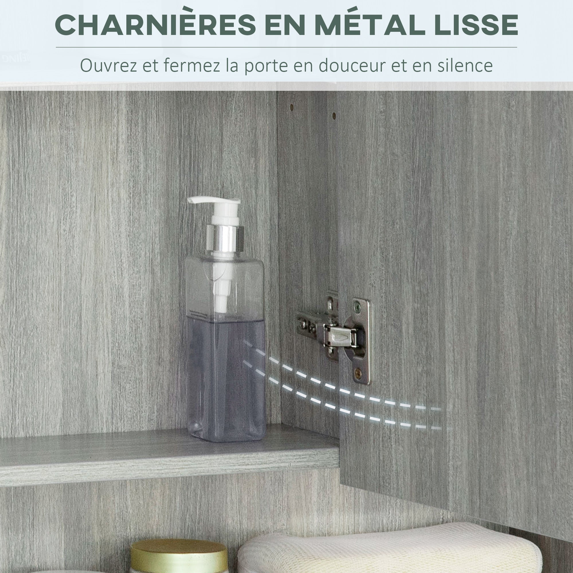 Armoire murale salle de bain avec miroir, 90 x 15 x 75 cm, meuble salle de bain, armoire de toilette avec 3 portes miroir, compartiment ouvert et étagères réglables, gris