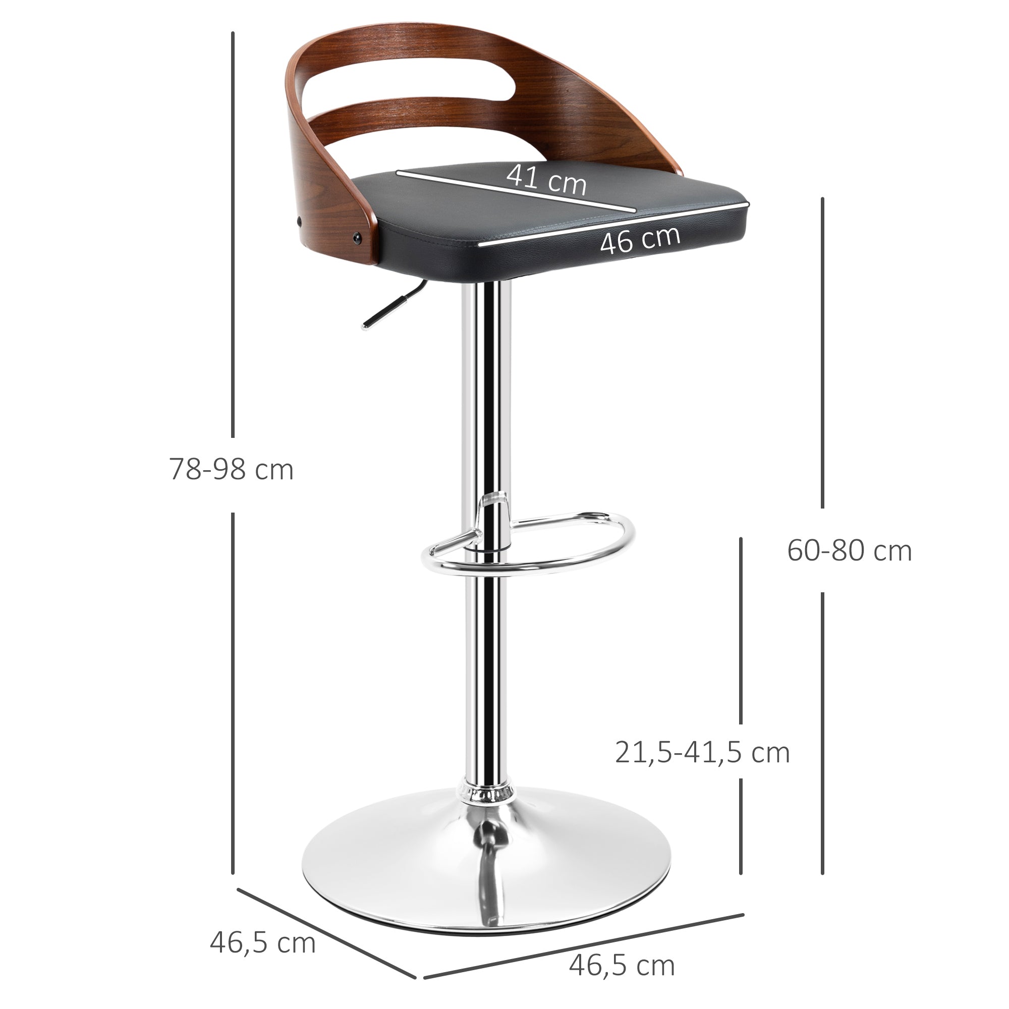 Lot de 2 tabourets de Bar Design Contemporain Hauteur d'assise réglable pivotant 360° revêtement synthétique Noir Dossier ajouré Aspect Bois
