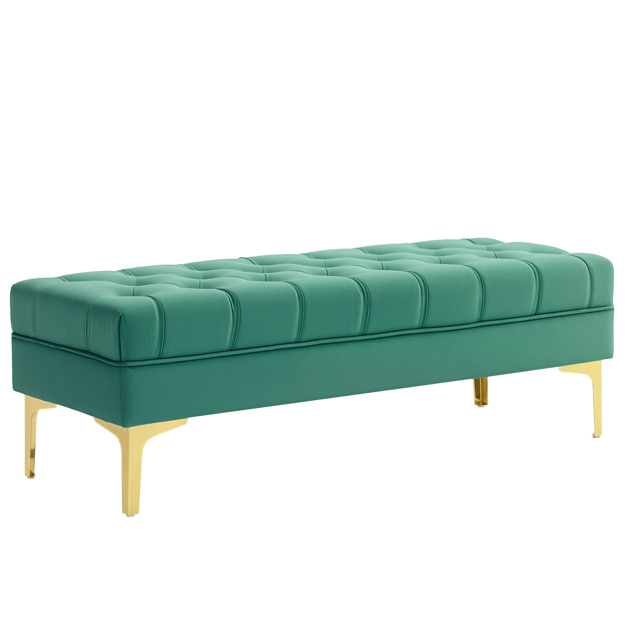 Banc banquette capitonnée bout de lit style classique chic dim. 118L x 45l x 42H cm piètement métal doré velours vert