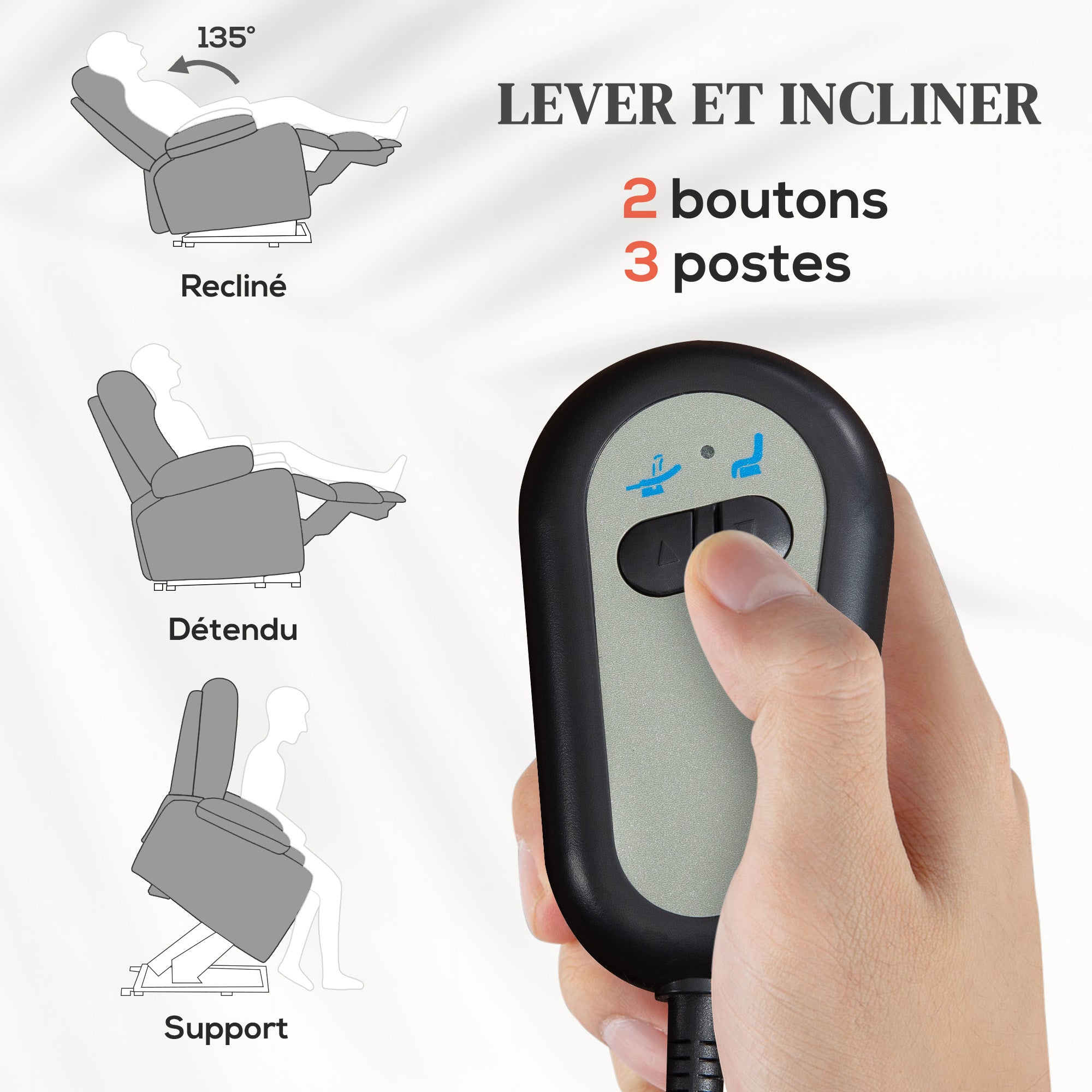 Fauteuil releveur électrique, fauteuil relax électrique, avec fonction massage et chaleur, inclinaison réglable, repose-pied, 2 télécommandes, dim. 97L x 90l x 102H cm gris foncé