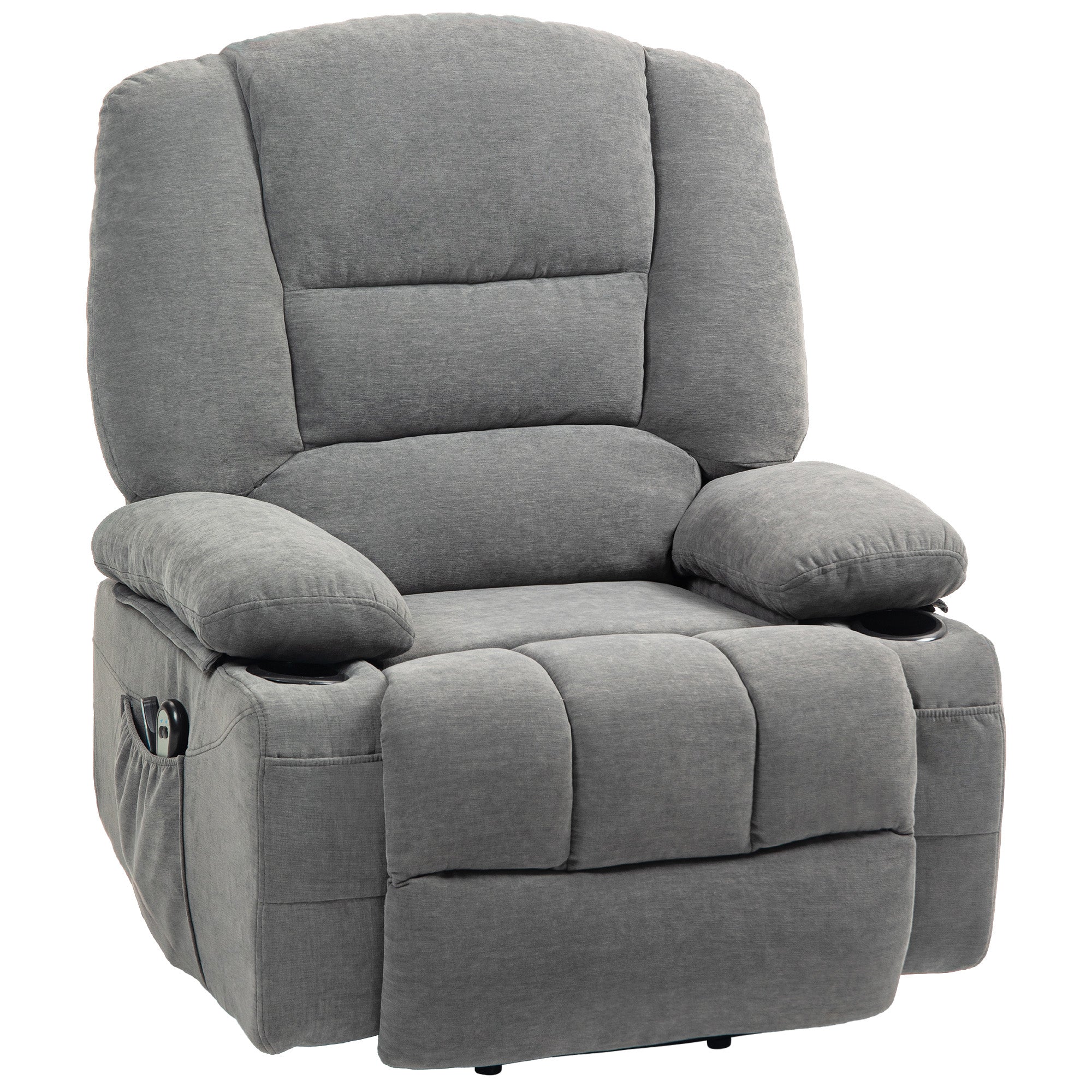 Fauteuil releveur électrique, fauteuil relax électrique, avec fonction massage et chaleur, inclinaison réglable, repose-pied, 2 télécommandes, dim. 97L x 90l x 102H cm gris foncé
