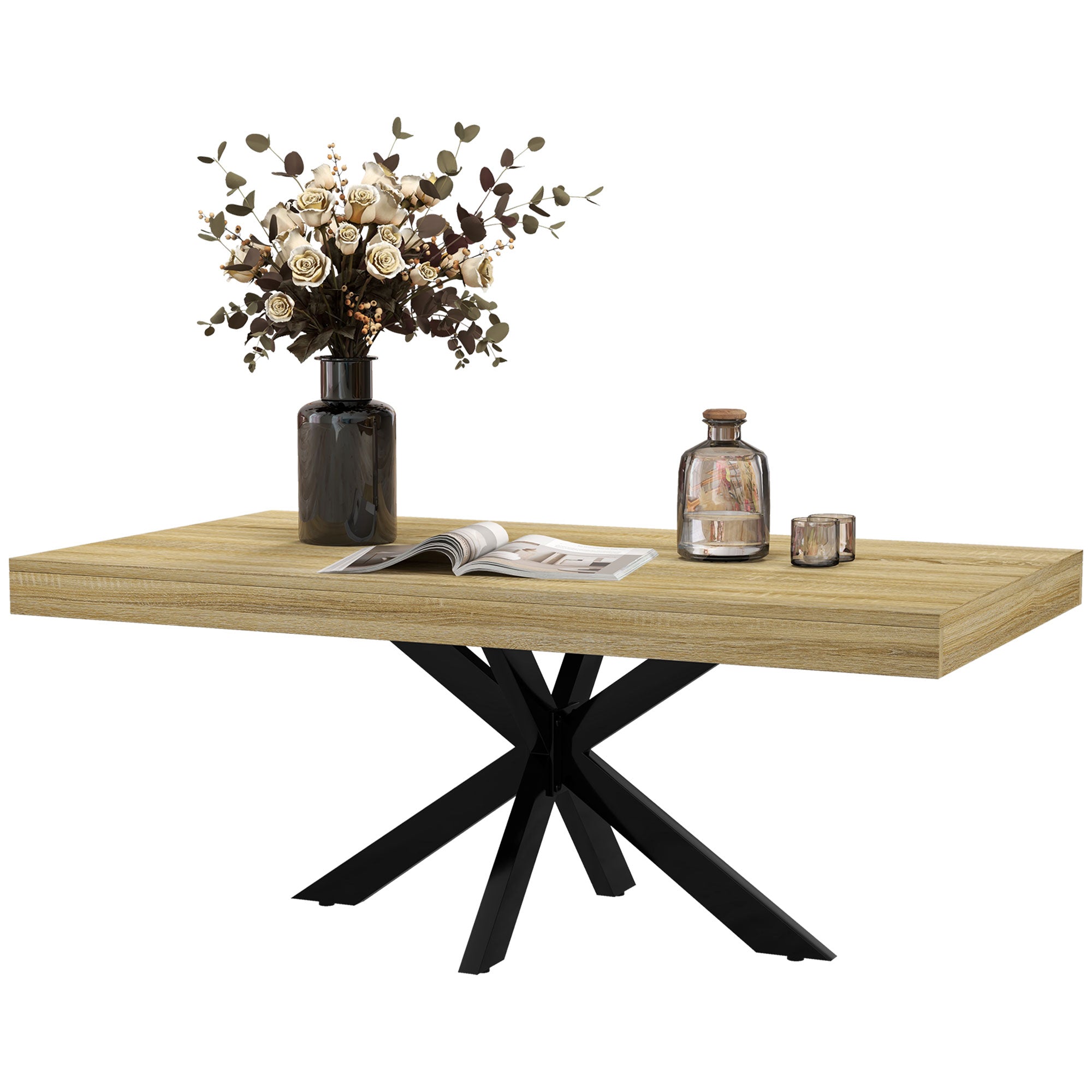 Table Basse rectangulaire table d'appoint Style Industriel en métal Noir et Plateau aspect Bois - dim. 110 x 60 x 45cm