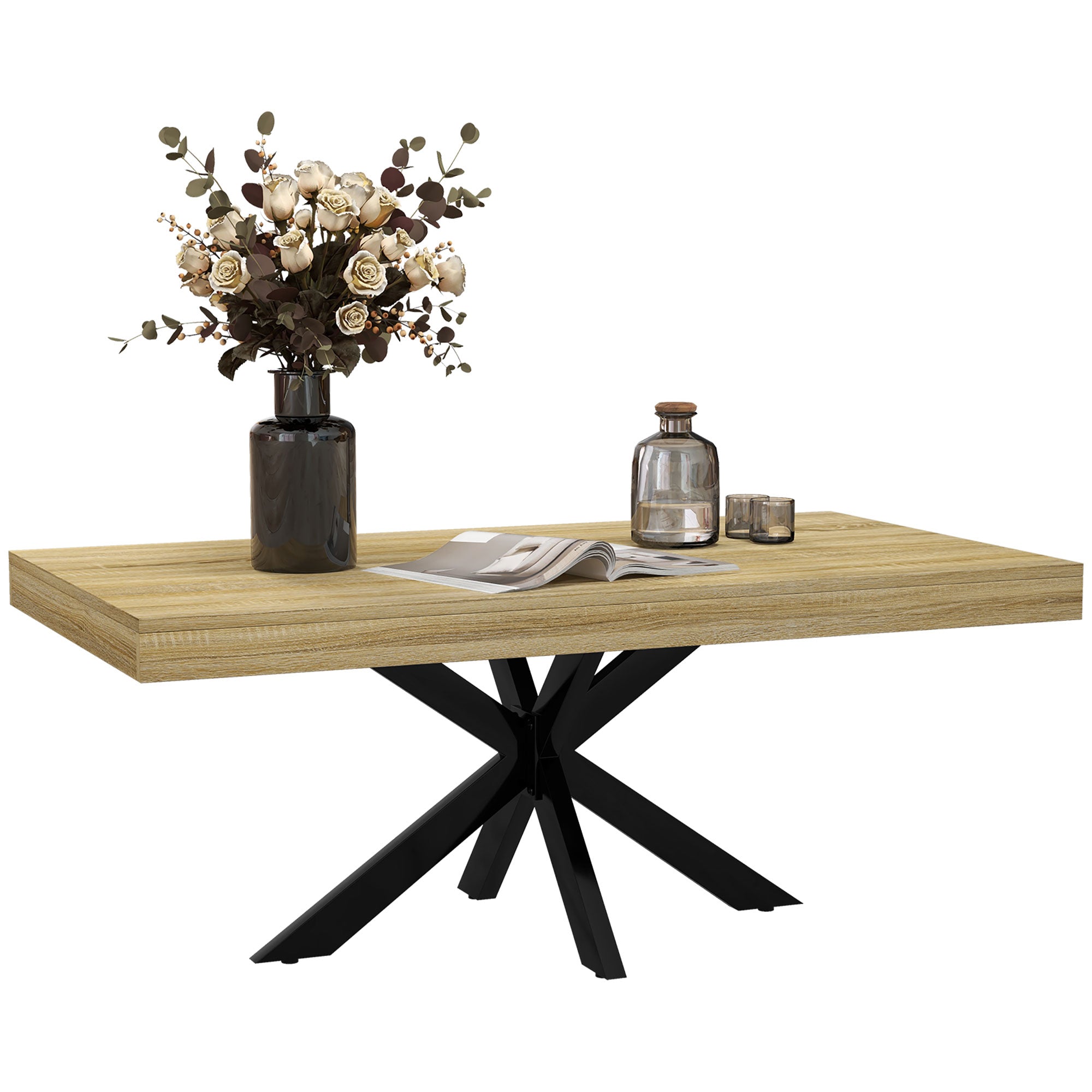 Table Basse rectangulaire table d'appoint Style Industriel en métal Noir et Plateau aspect Bois - dim. 110 x 60 x 45cm