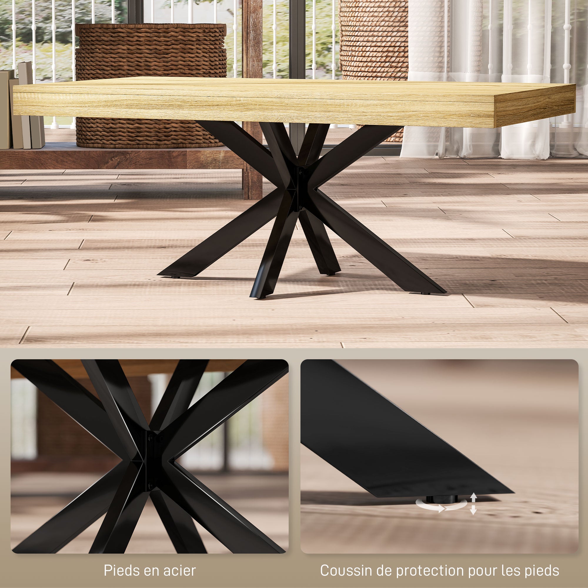 Table Basse rectangulaire table d'appoint Style Industriel en métal Noir et Plateau aspect Bois - dim. 110 x 60 x 45cm