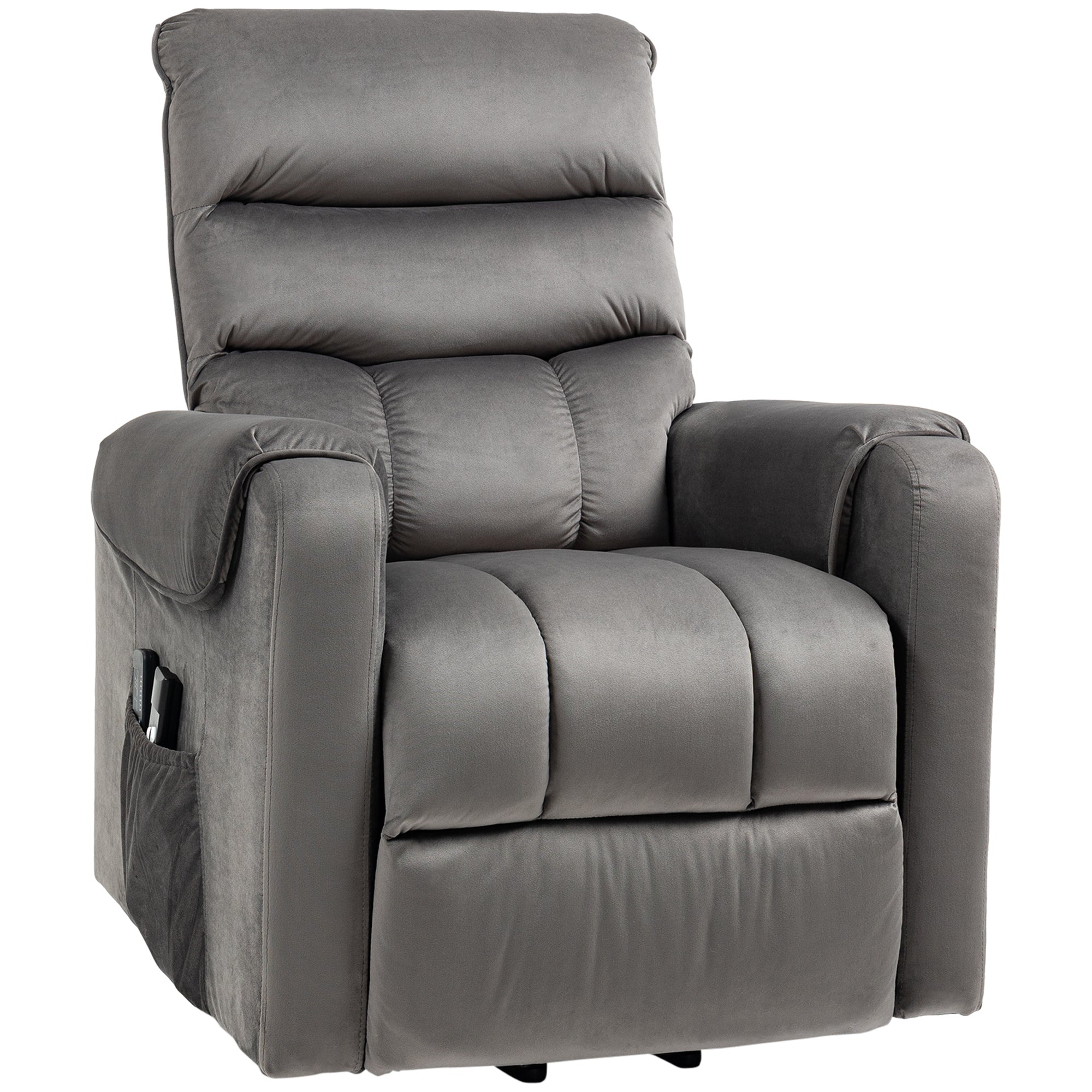 Fauteuil releveur fauteuil de relaxation électrique massant inclinable structure en acier revêtement en velours avec repose-pied 2 télécommandes pochette latérale 79 x 97 x 103 cm gris
