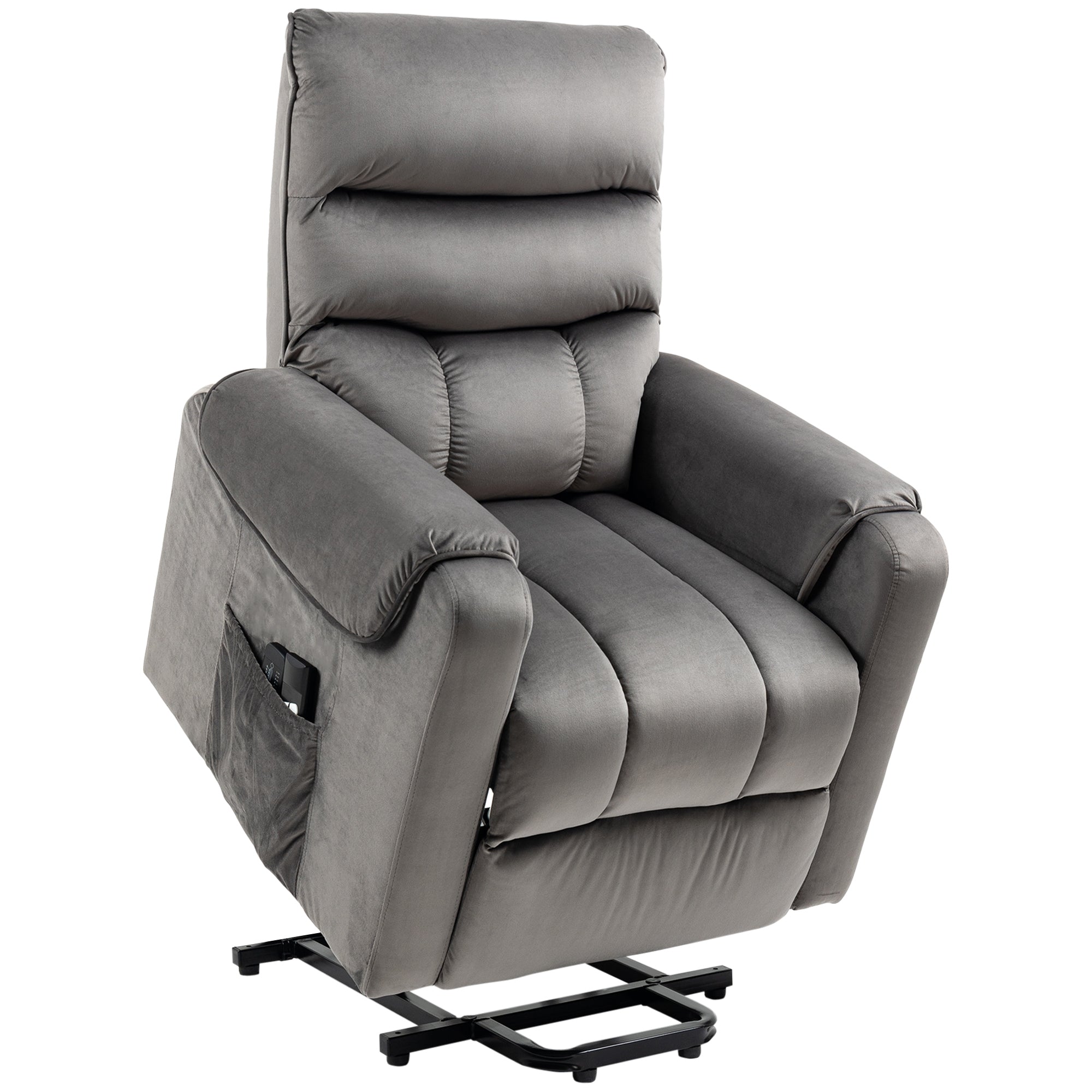 Fauteuil releveur fauteuil de relaxation électrique massant inclinable structure en acier revêtement en velours avec repose-pied 2 télécommandes pochette latérale 79 x 97 x 103 cm gris