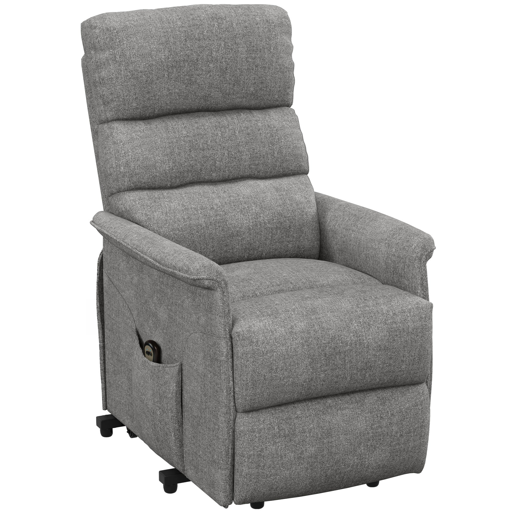 Fauteuil releveur électrique Fauteuil de Relaxation inclinable avec Repose-Pied, télécommande, Pochette, Tissu de Lin, Gris
