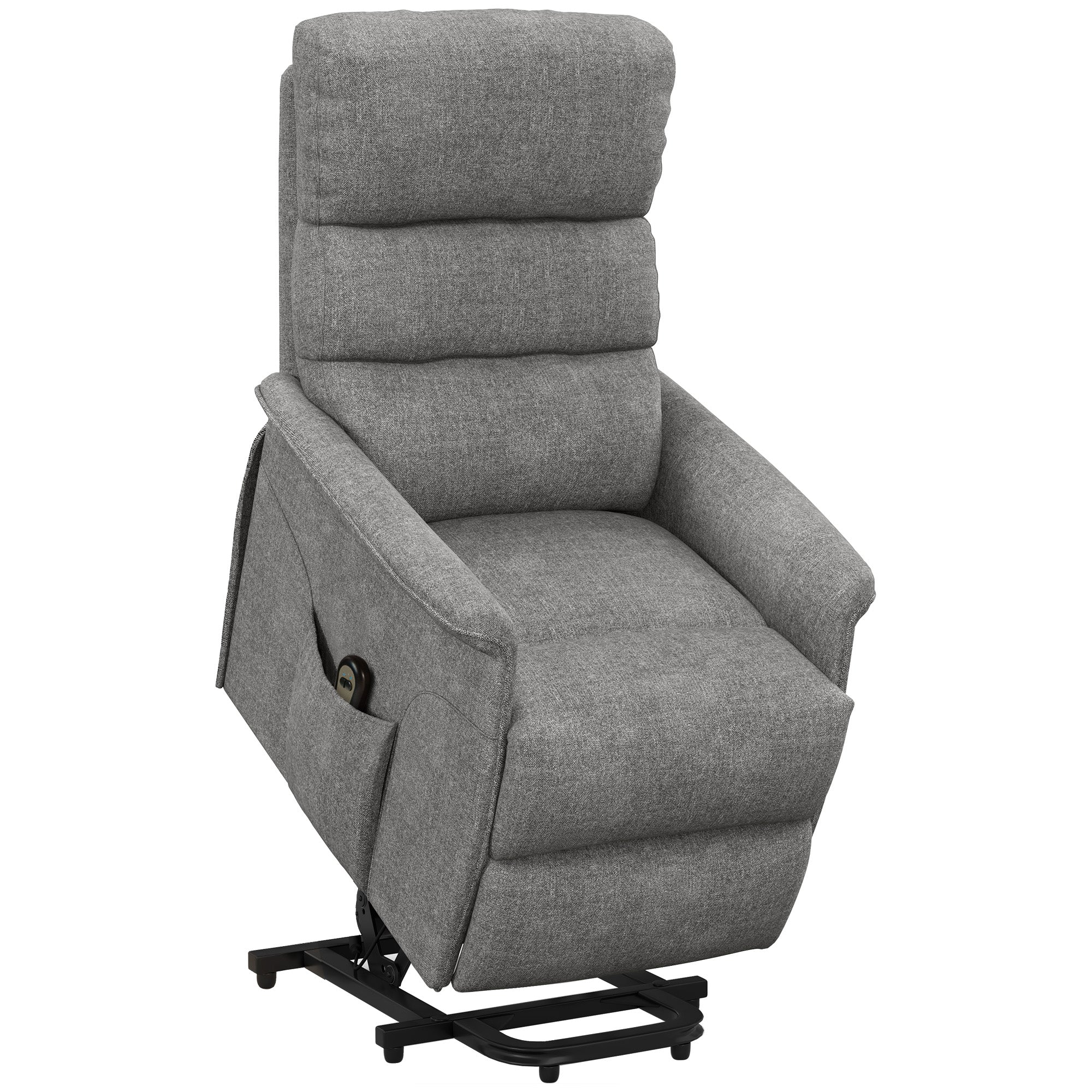 Fauteuil releveur électrique Fauteuil de Relaxation inclinable avec Repose-Pied, télécommande, Pochette, Tissu de Lin, Gris