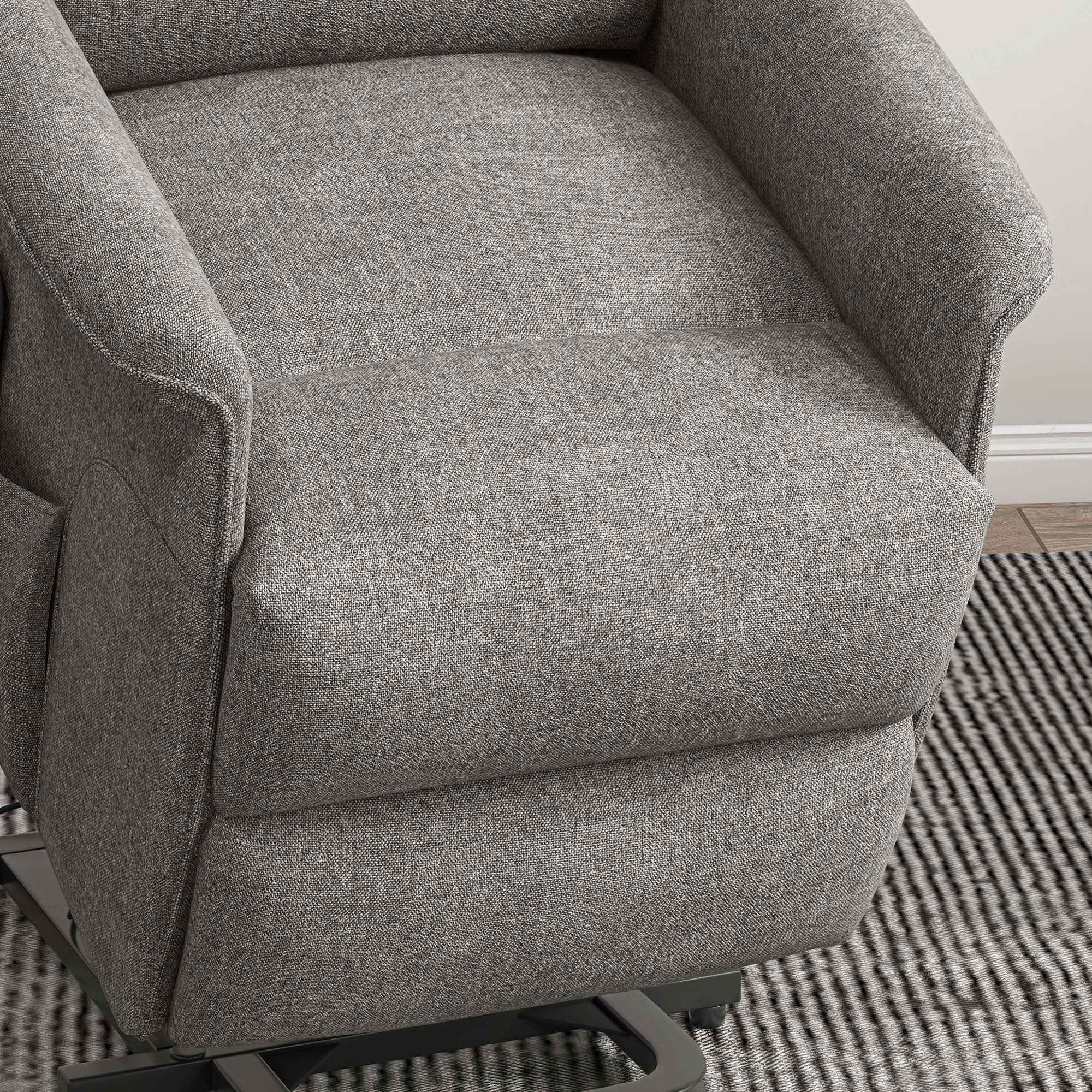 Fauteuil releveur électrique Fauteuil de Relaxation inclinable avec Repose-Pied, télécommande, Pochette, Tissu de Lin, Gris