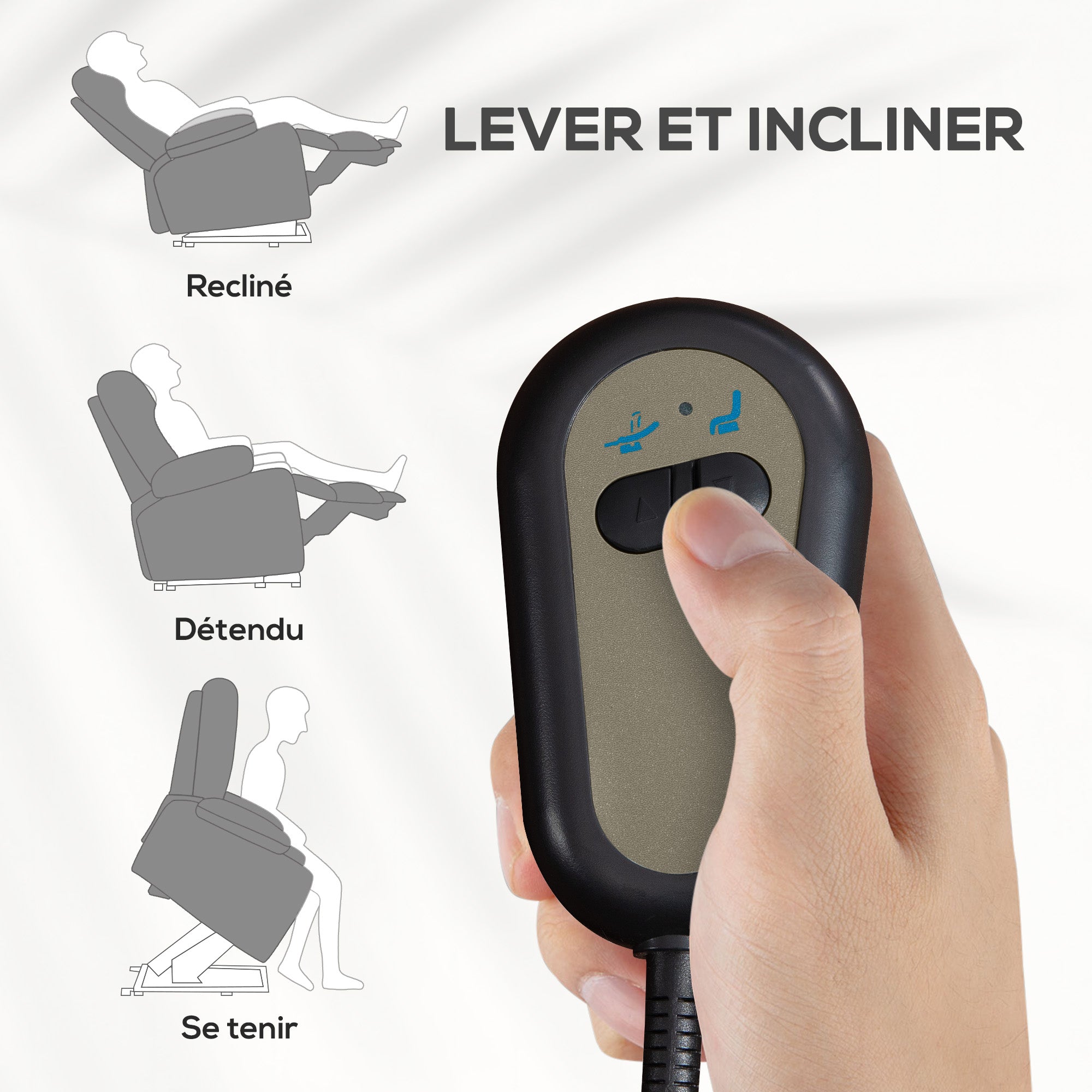 Fauteuil releveur électrique Fauteuil de Relaxation inclinable avec Repose-Pied, télécommande, Pochette, Tissu de Lin, Gris