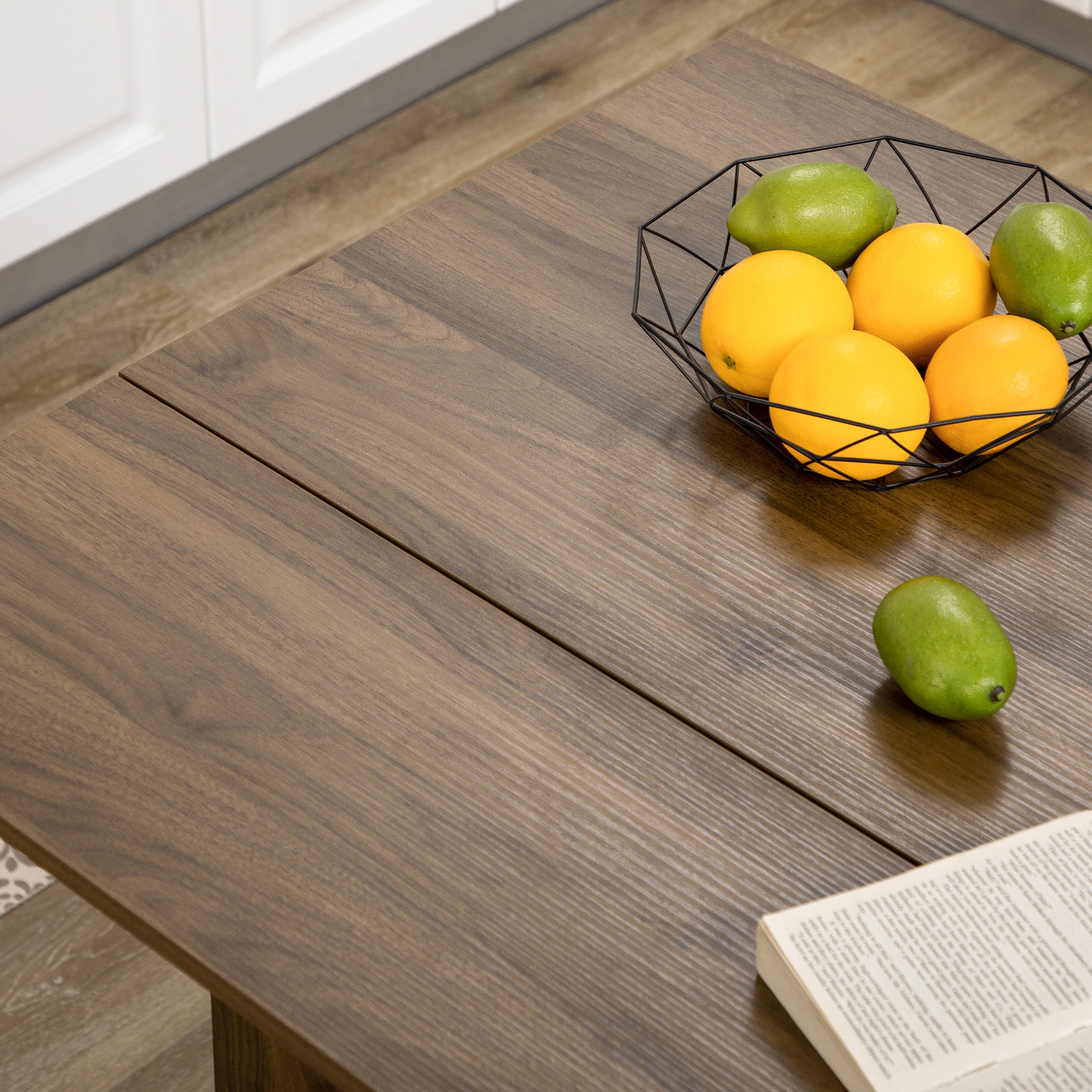 Table de bar avec rangement Table Bistrot Ilot central plateau latéral rabattable et 3 étagères - 120 x 76 x 91,4 cm marron