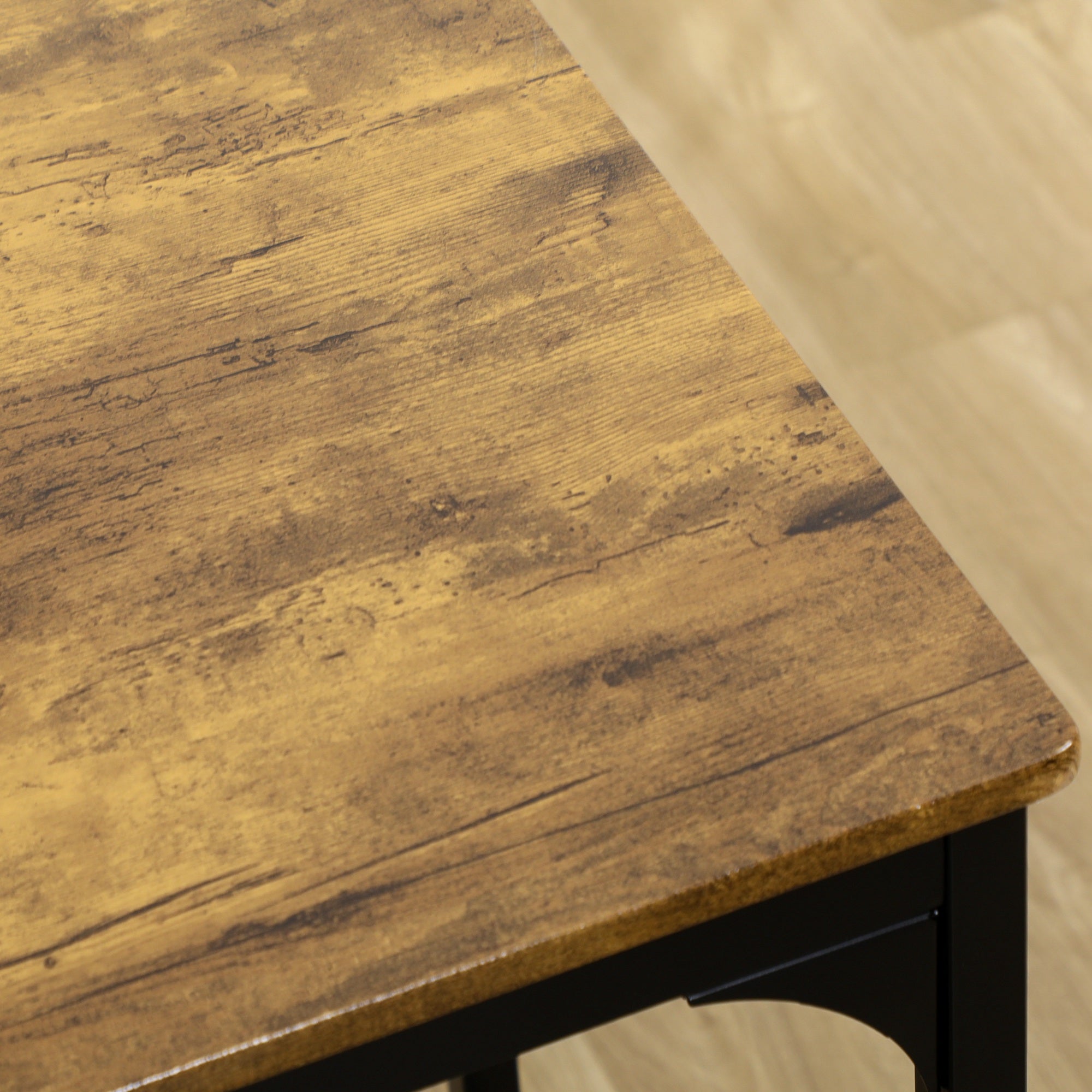 Ensemble table de bar bistrot avec 4 tabourets de bar, ensemble table haute cuisine et tabourets, avec repose-pieds, style moderne, structutre en métal, pour cuisine, salle à manger, marron