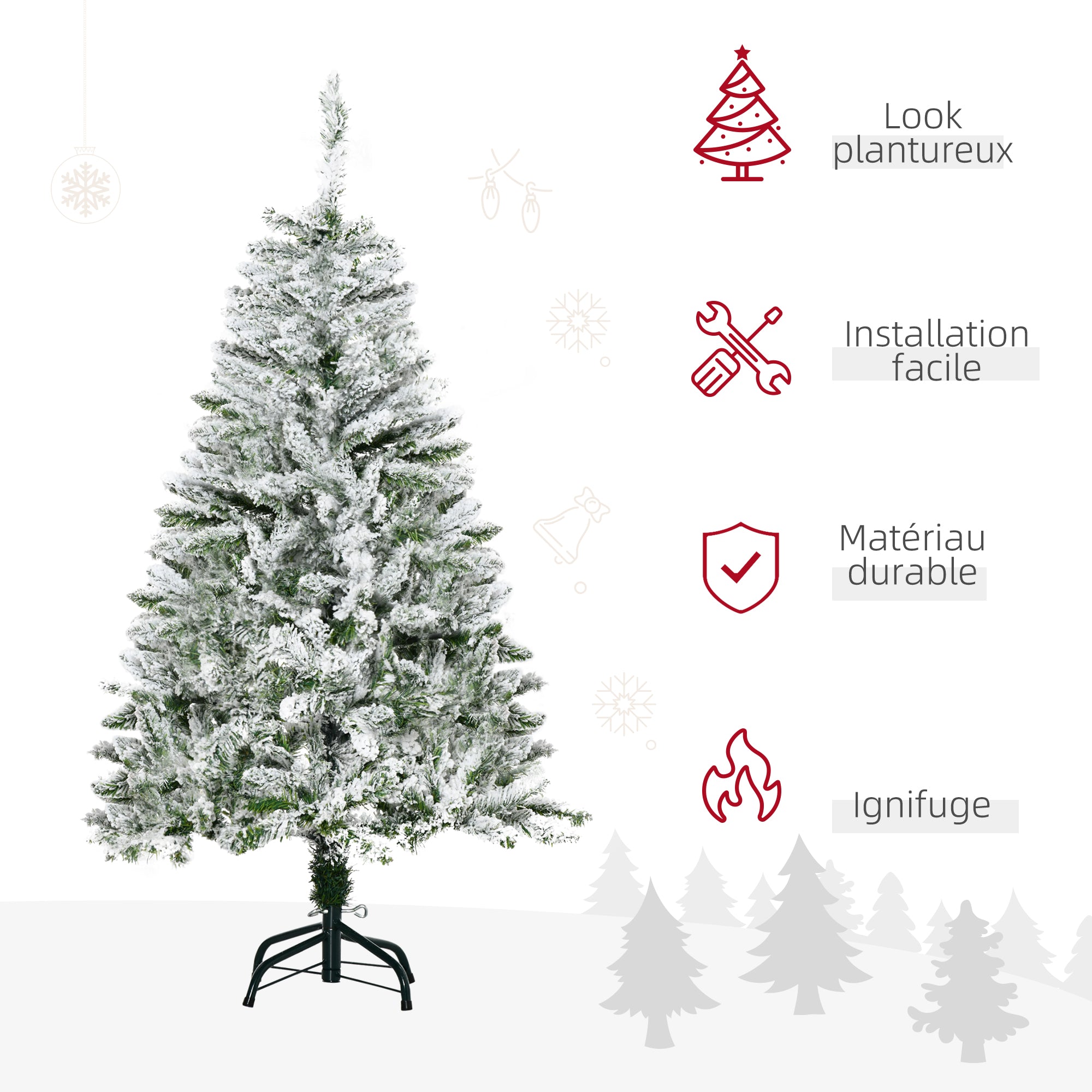 Sapin de Noël Artificiel enneigé 120H cm 200 Branches épines Imitation Nordmann Grand réalisme