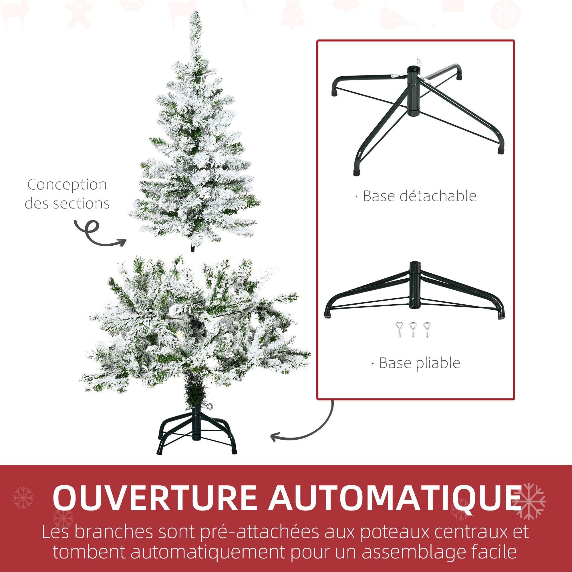 Sapin de Noël Artificiel enneigé 120H cm 200 Branches épines Imitation Nordmann Grand réalisme